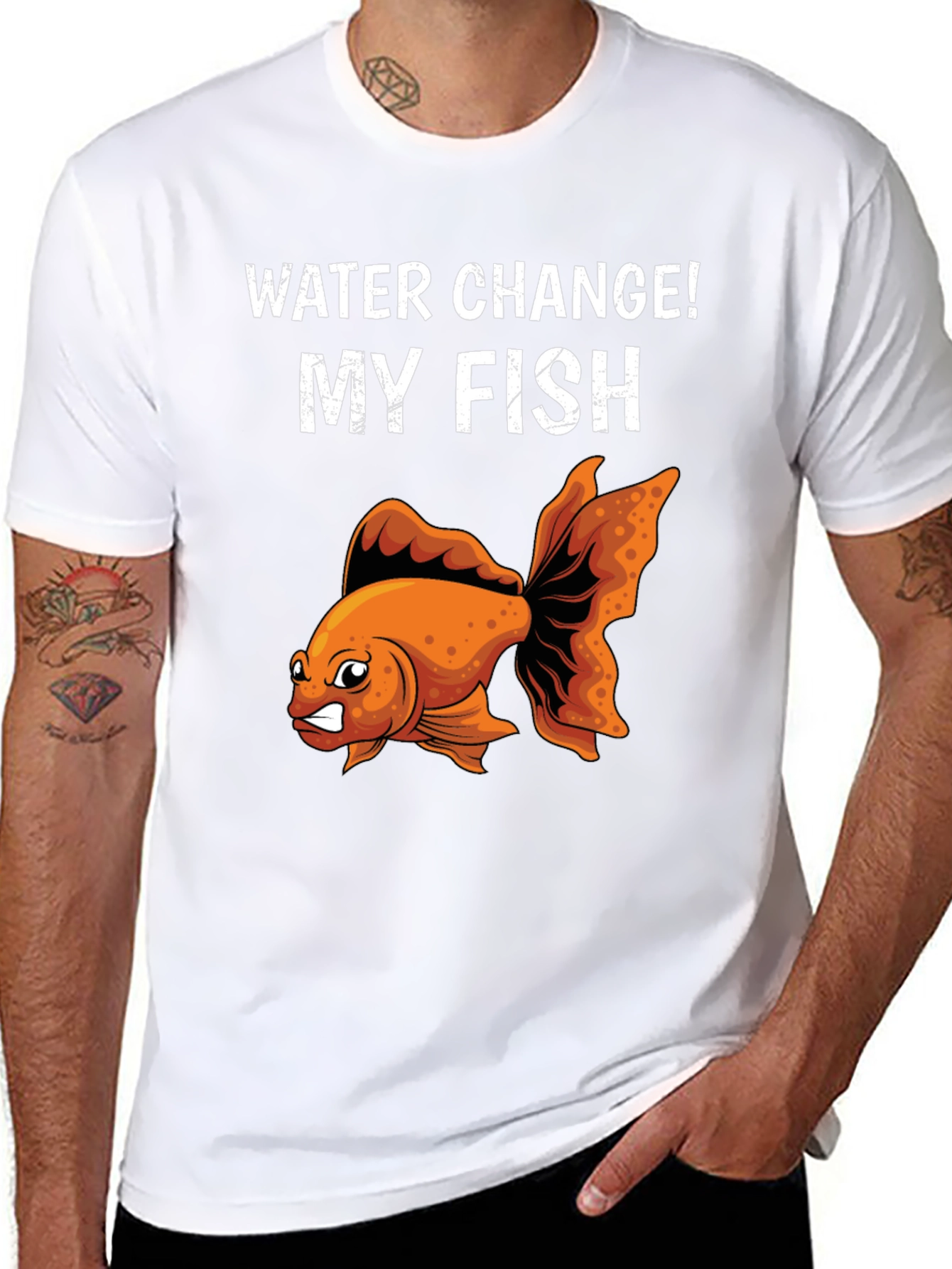 Black Funny Angry Goldfish Water Change T-Shirt view 8