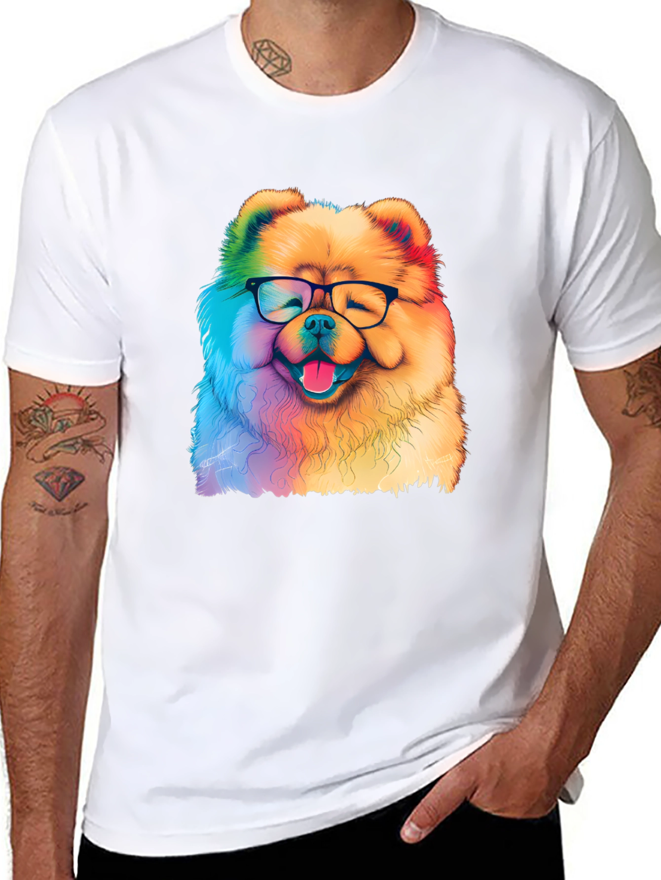 Black Rainbow Dog Glasses T-Shirt view 8