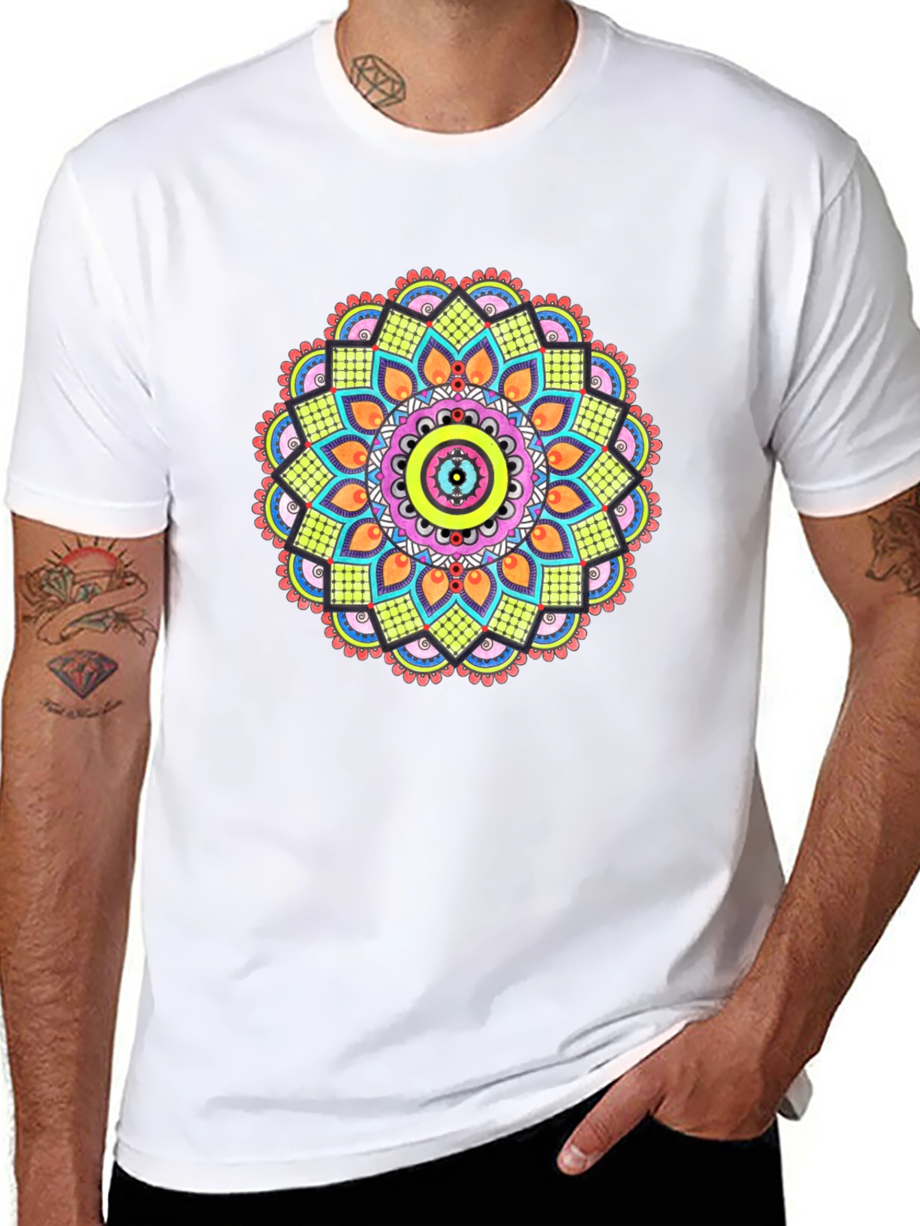 Black Mandala Print Black T-Shirt view 8