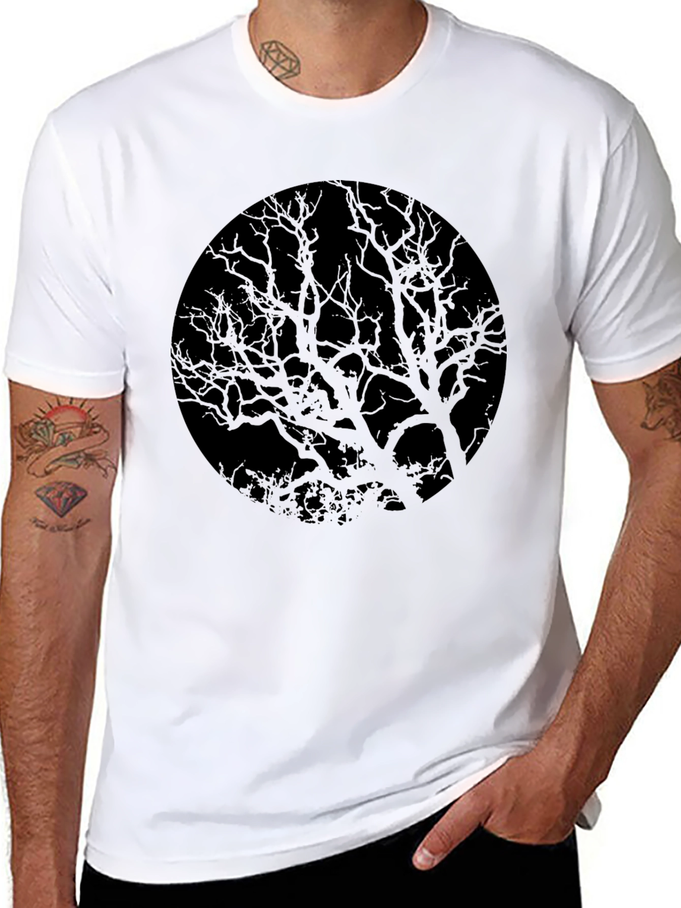 Black Black Tree Silhouette Graphic Tee - Men's Short Sleeve Crew Neck view 8