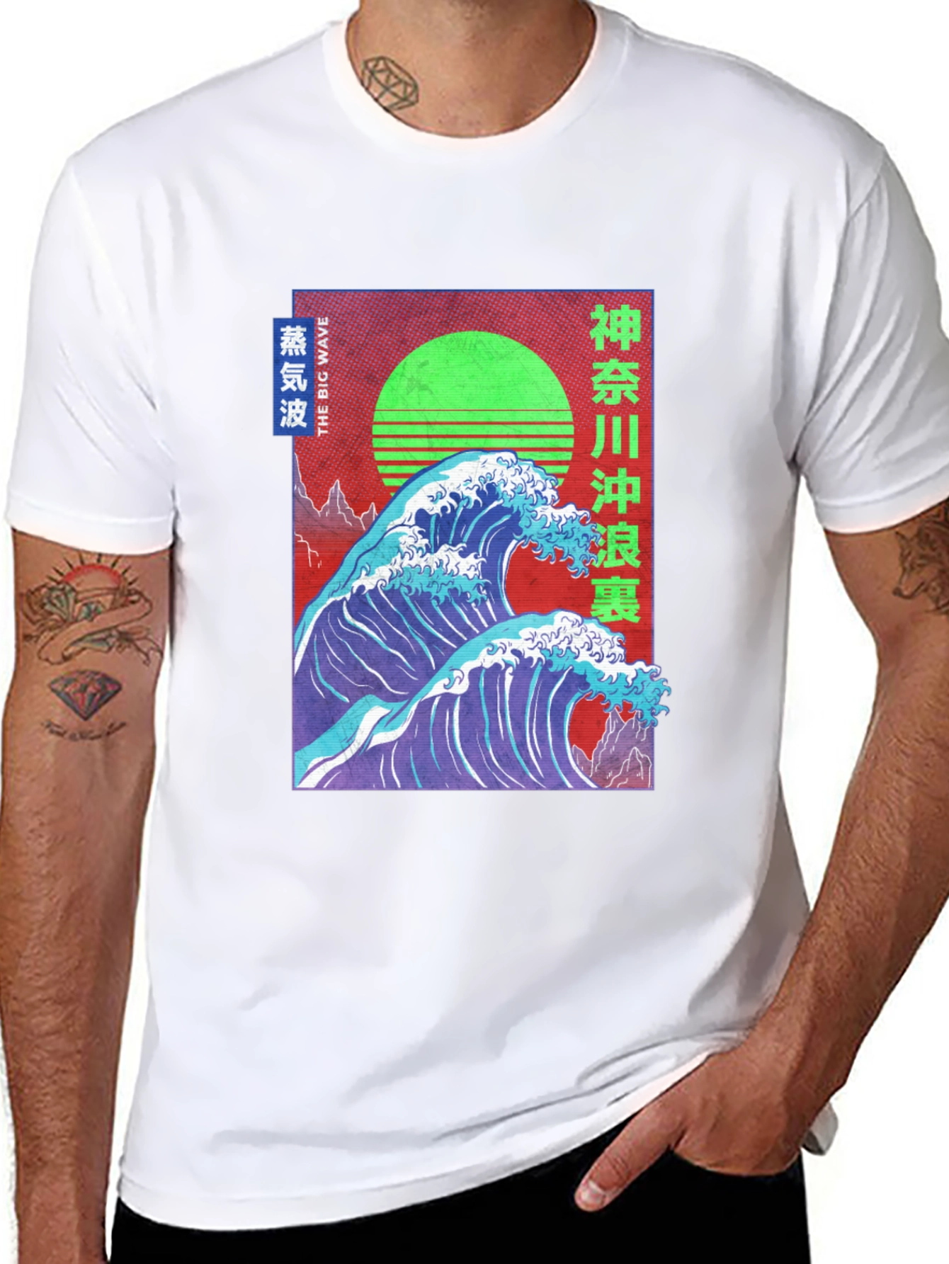 Black Great Wave Vaporwave T-Shirt view 8