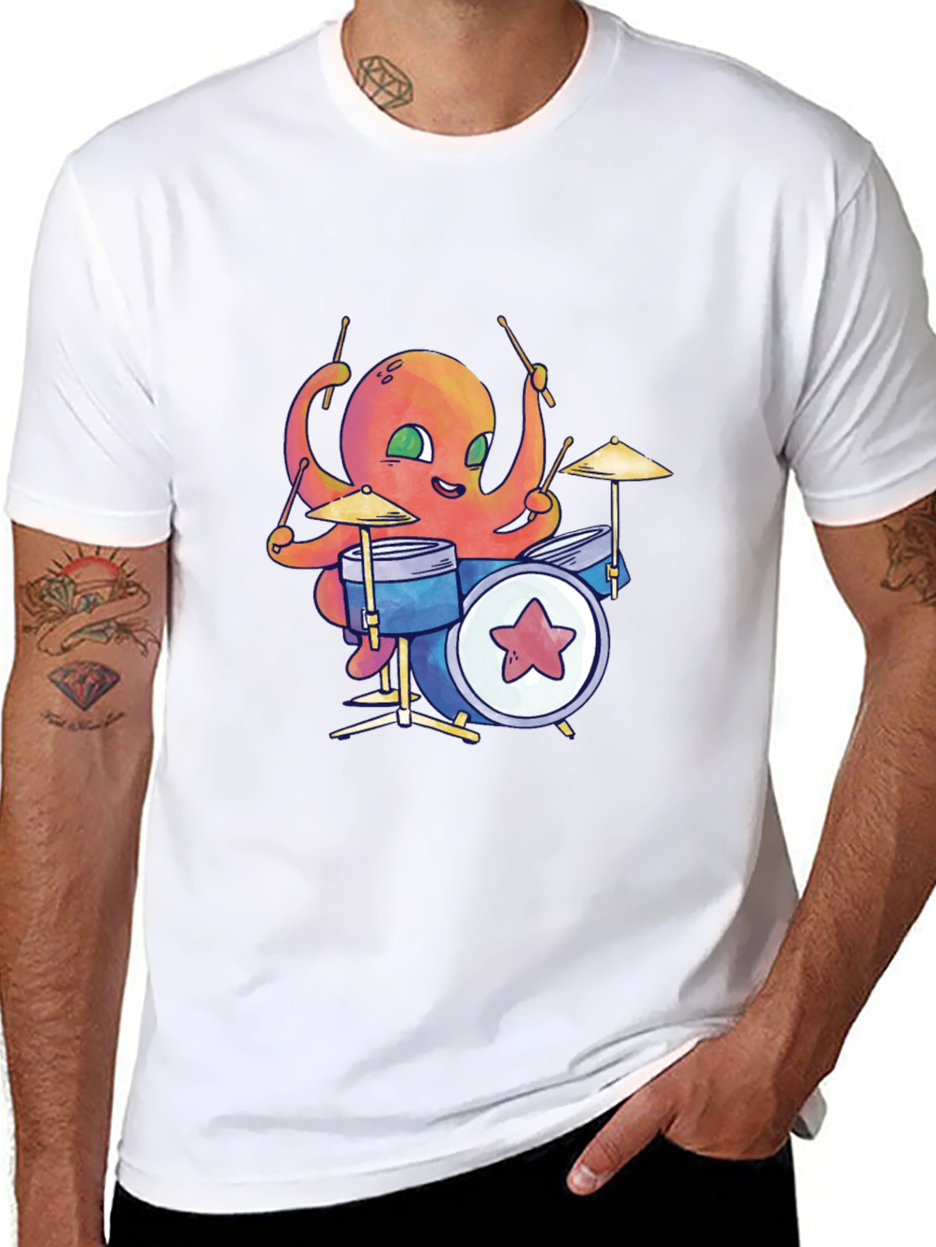 Black Octopus Drummer Black T-Shirt view 8