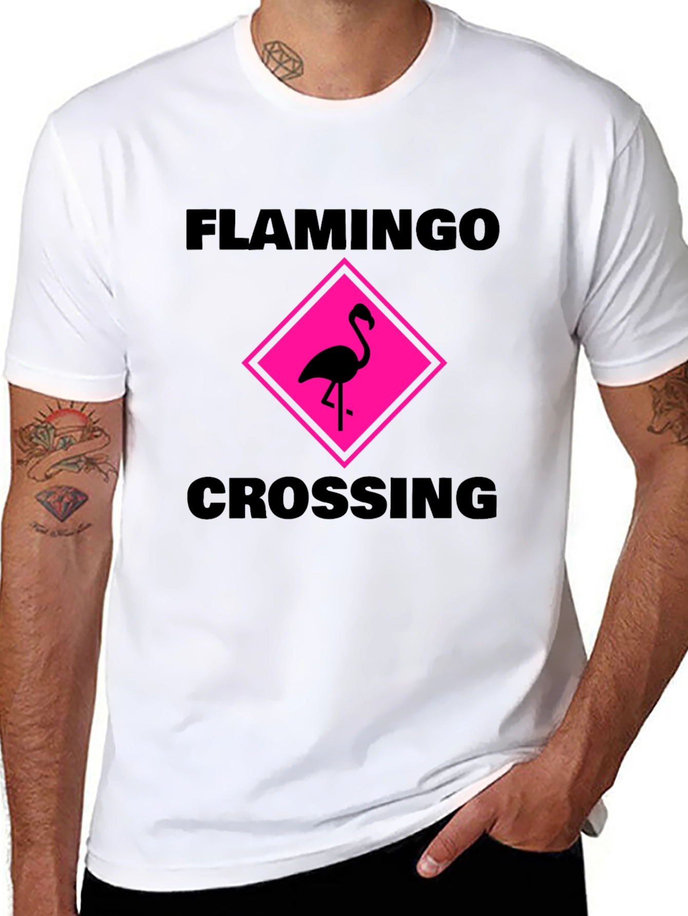Black Flamingo Crossing Graphic Tee - Black Cotton Shirt view 8