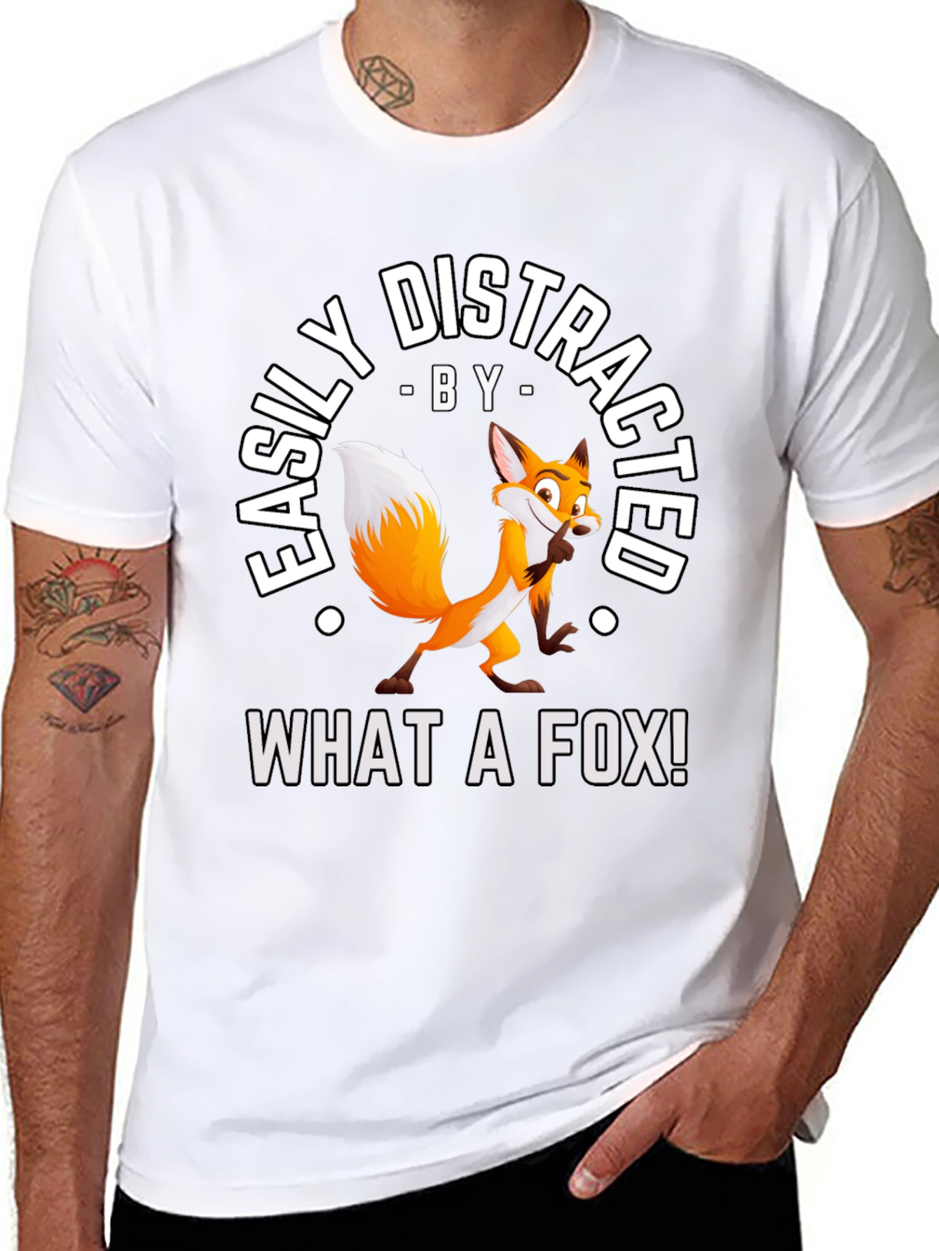 Black Easily Distracted By What A Fox! T-Shirt view 8