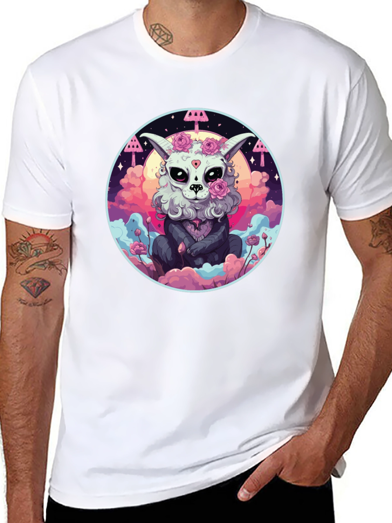 Black Gothic Sugar Skull Bunny T-Shirt view 8