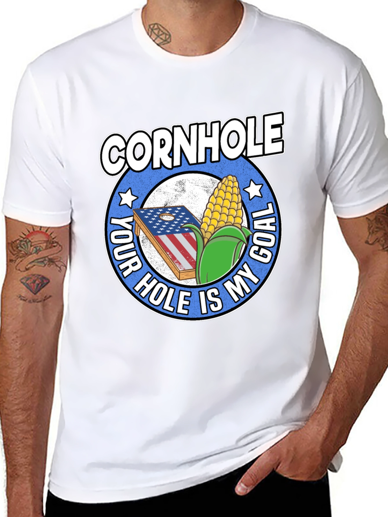 Black Funny Cornhole T-Shirt: Your Hole Is My Goal Tee view 8