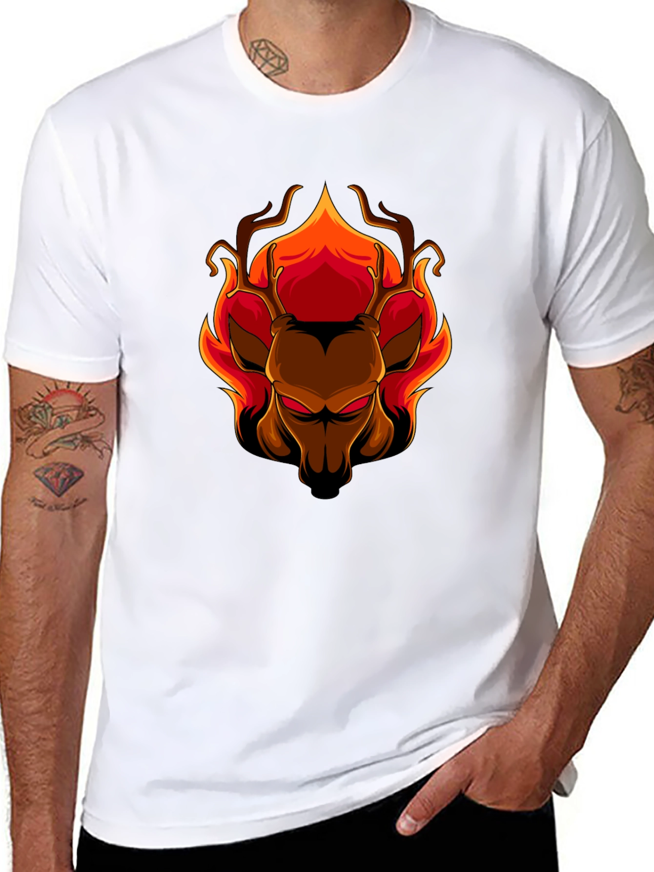 Black Fiery Deer Graphic Tee - Black Cotton T-Shirt view 8
