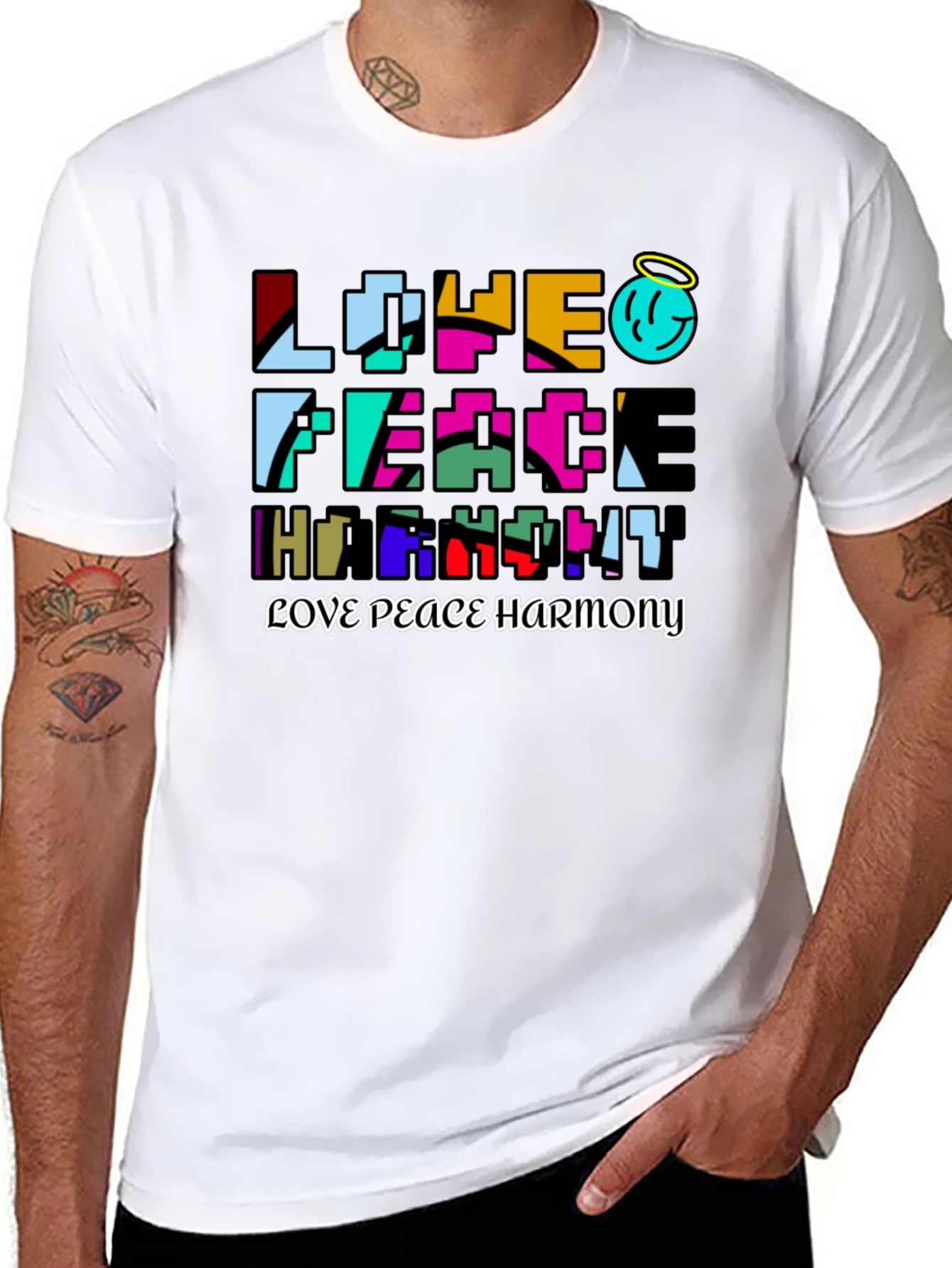 Black Love Peace Harmony Graphic T-Shirt - Black view 8