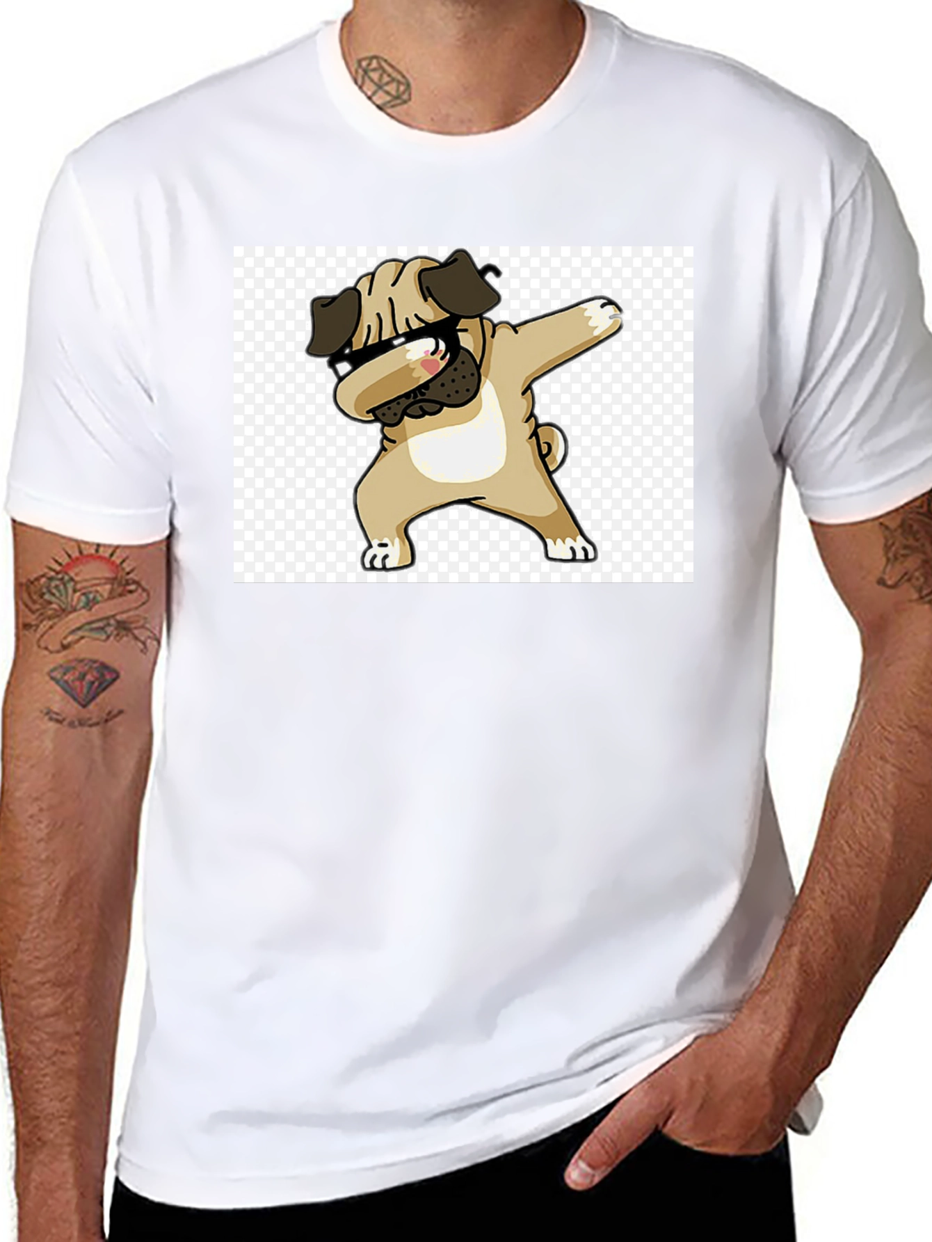 Black Dabbing Pug Black T-Shirt - Cool Novelty Tee view 8