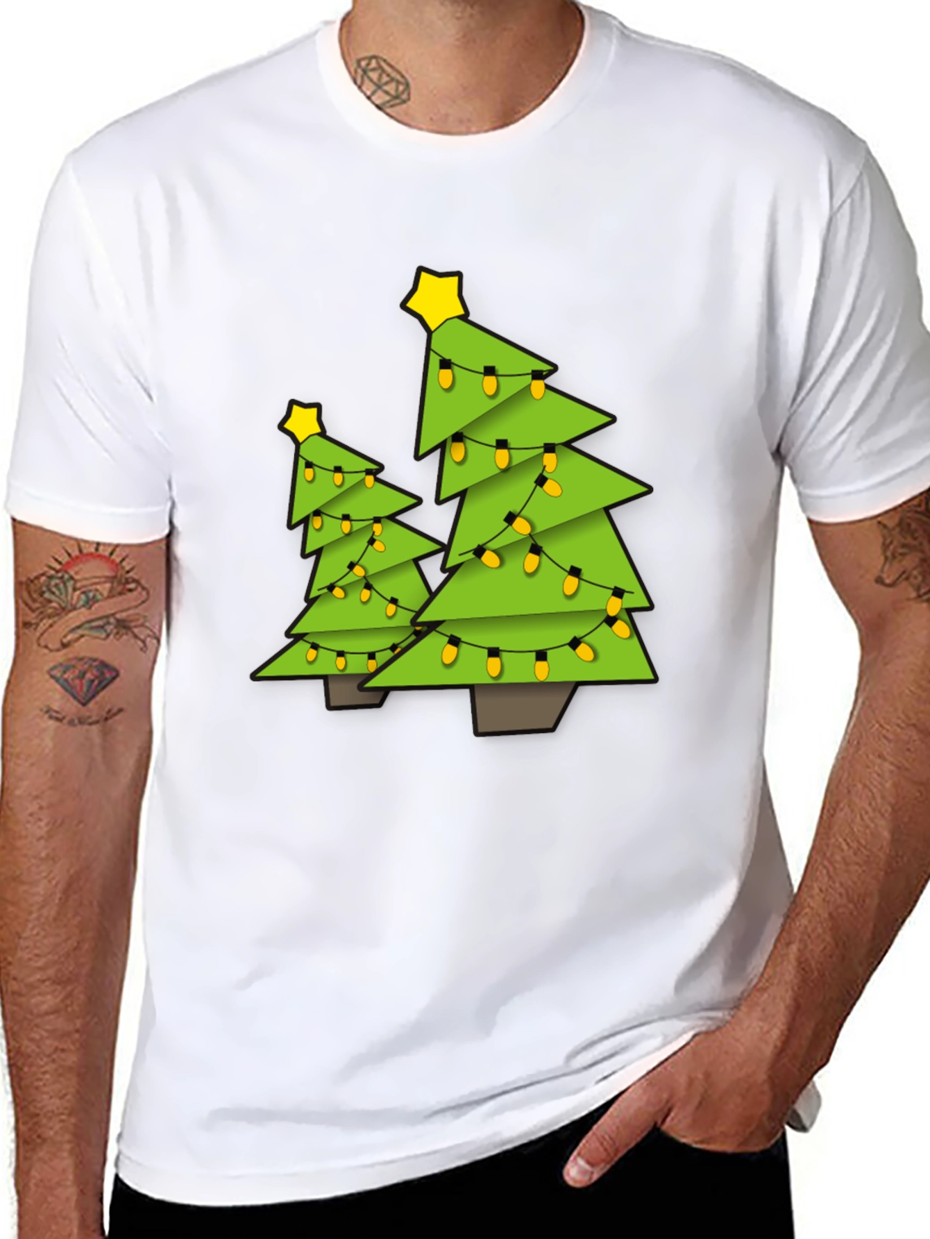 Black Festive Christmas Tree Graphic Tee - Black view 8