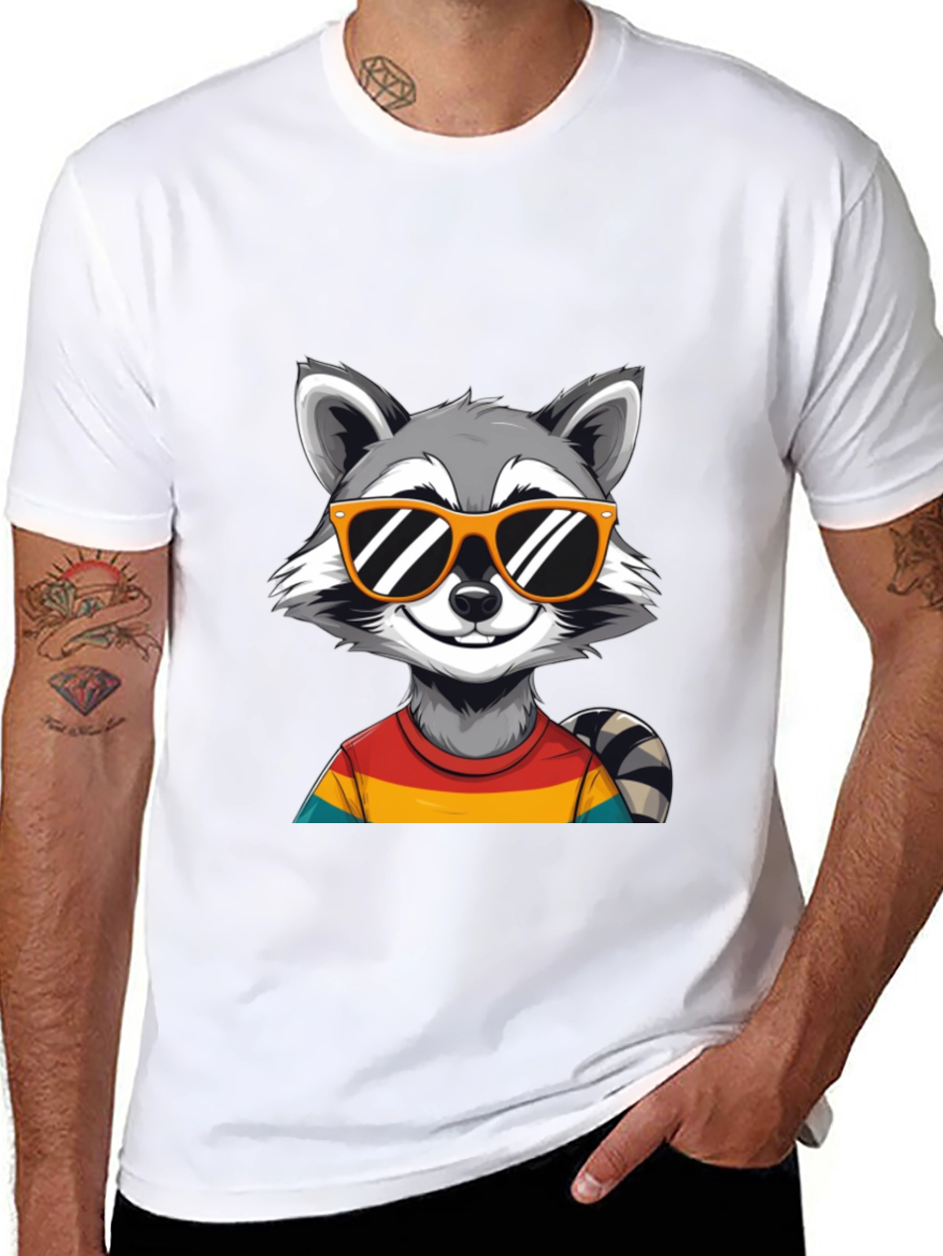 Black Cool Raccoon T-Shirt - Fun Graphic Tee view 8