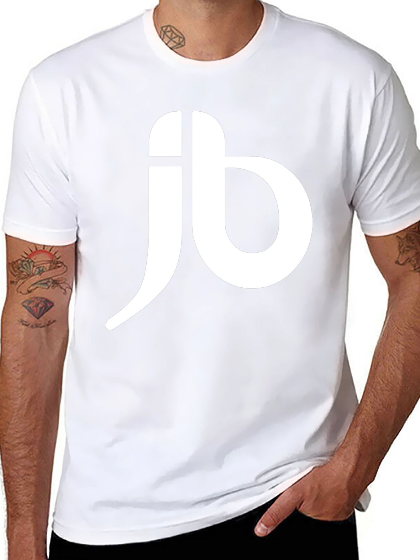 Black Men's Black T-Shirt with White JB Logo view 8