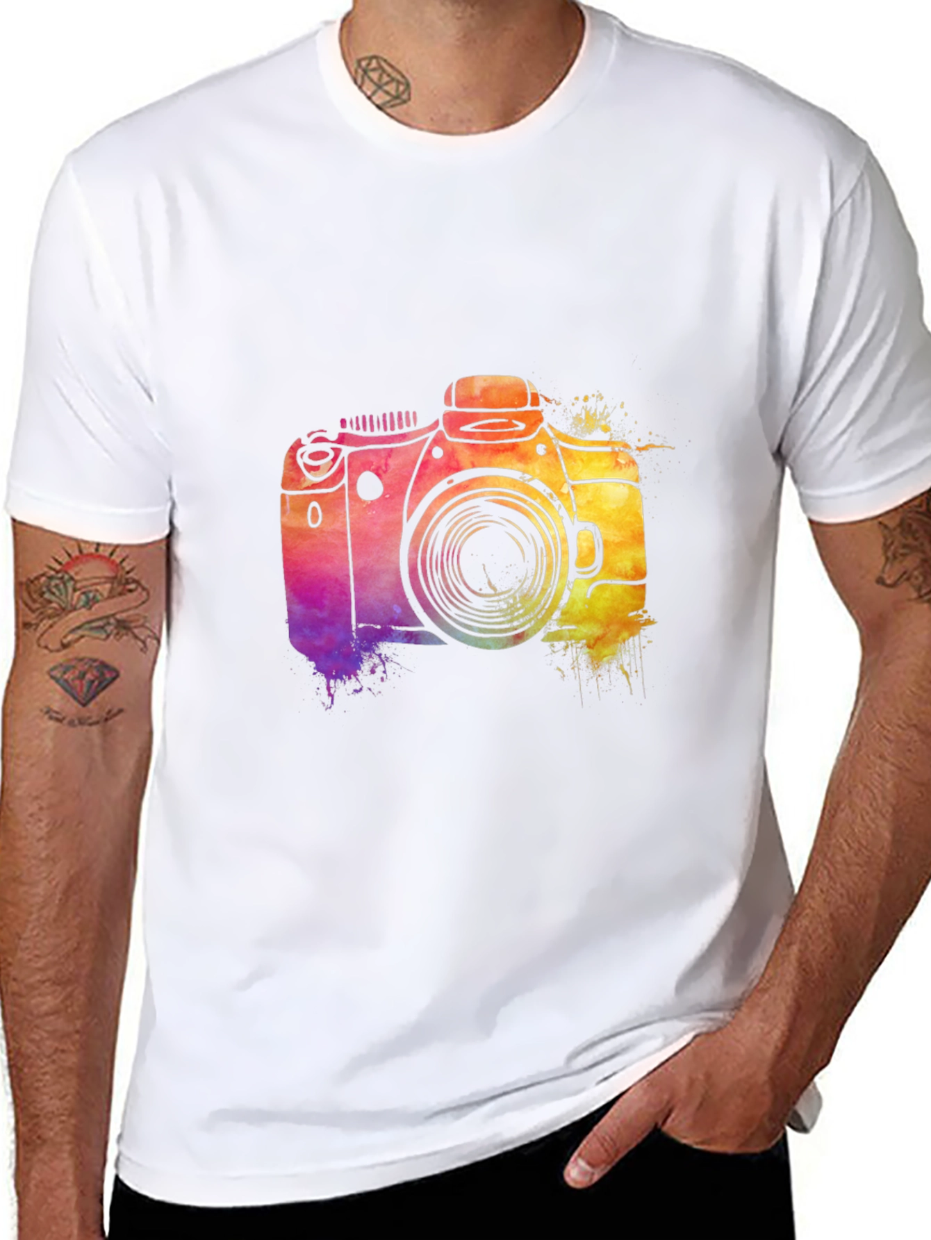 Black Watercolor Camera Graphic T-Shirt view 8