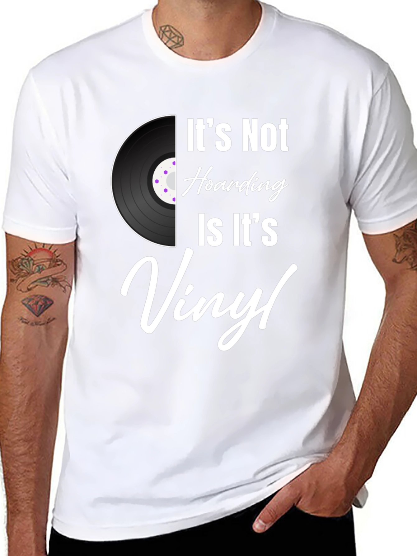 Black It's Not Hoarding, It's Vinyl T-Shirt view 8