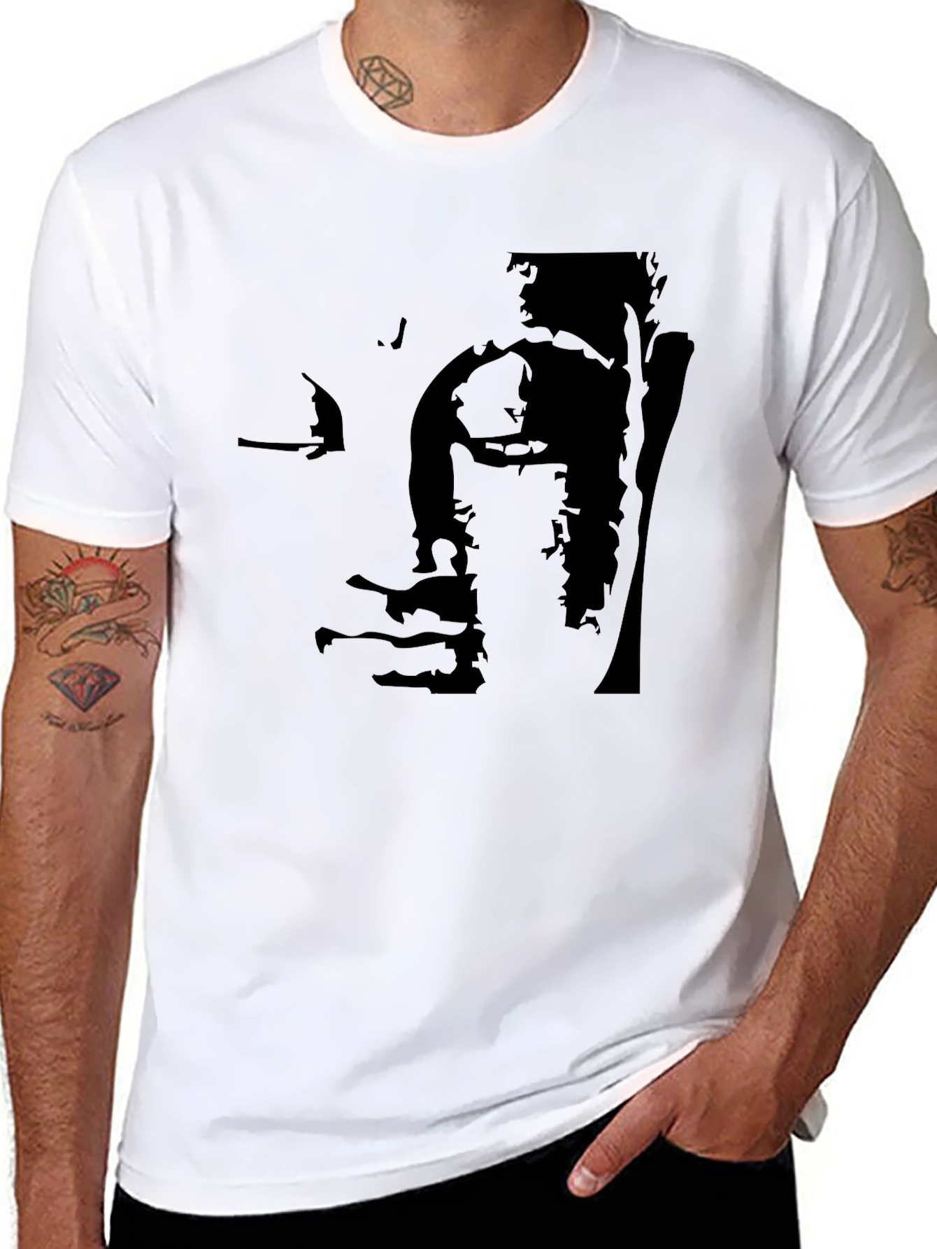 Black Abstract Buddha Graphic Black T-Shirt view 8