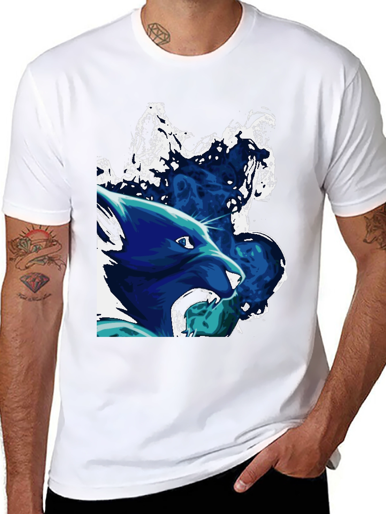 Black Graphic Wolf Black T-Shirt view 8