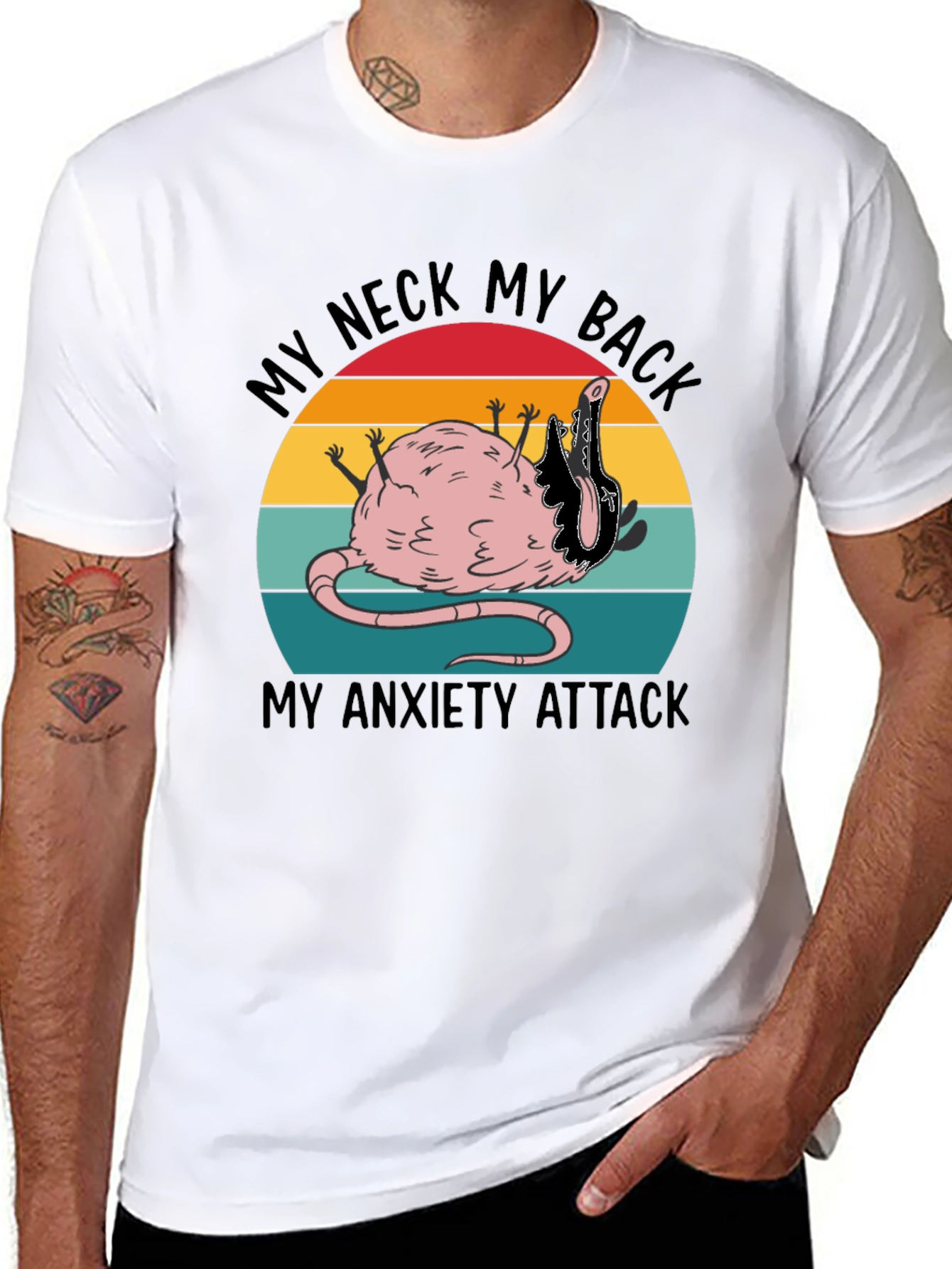 Black Funny 'My Neck My Back' Rat Anxiety T-Shirt view 8