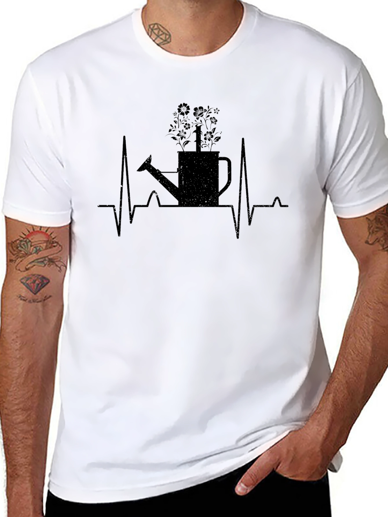 Black Gardener Heartbeat T-Shirt - Black Cotton Tee view 8