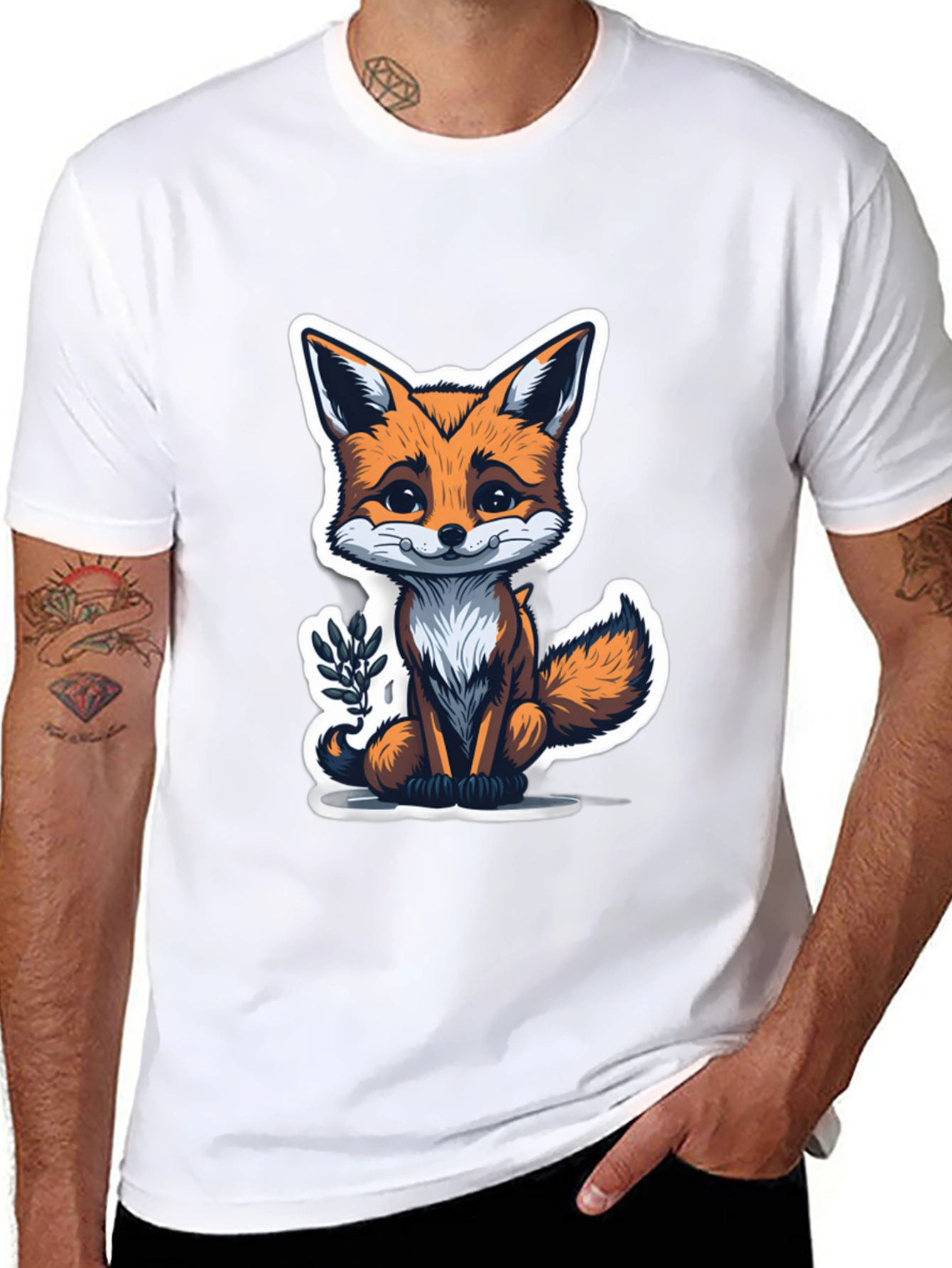 Black Cute Fox Graphic Tee - Soft Cotton Blend view 8