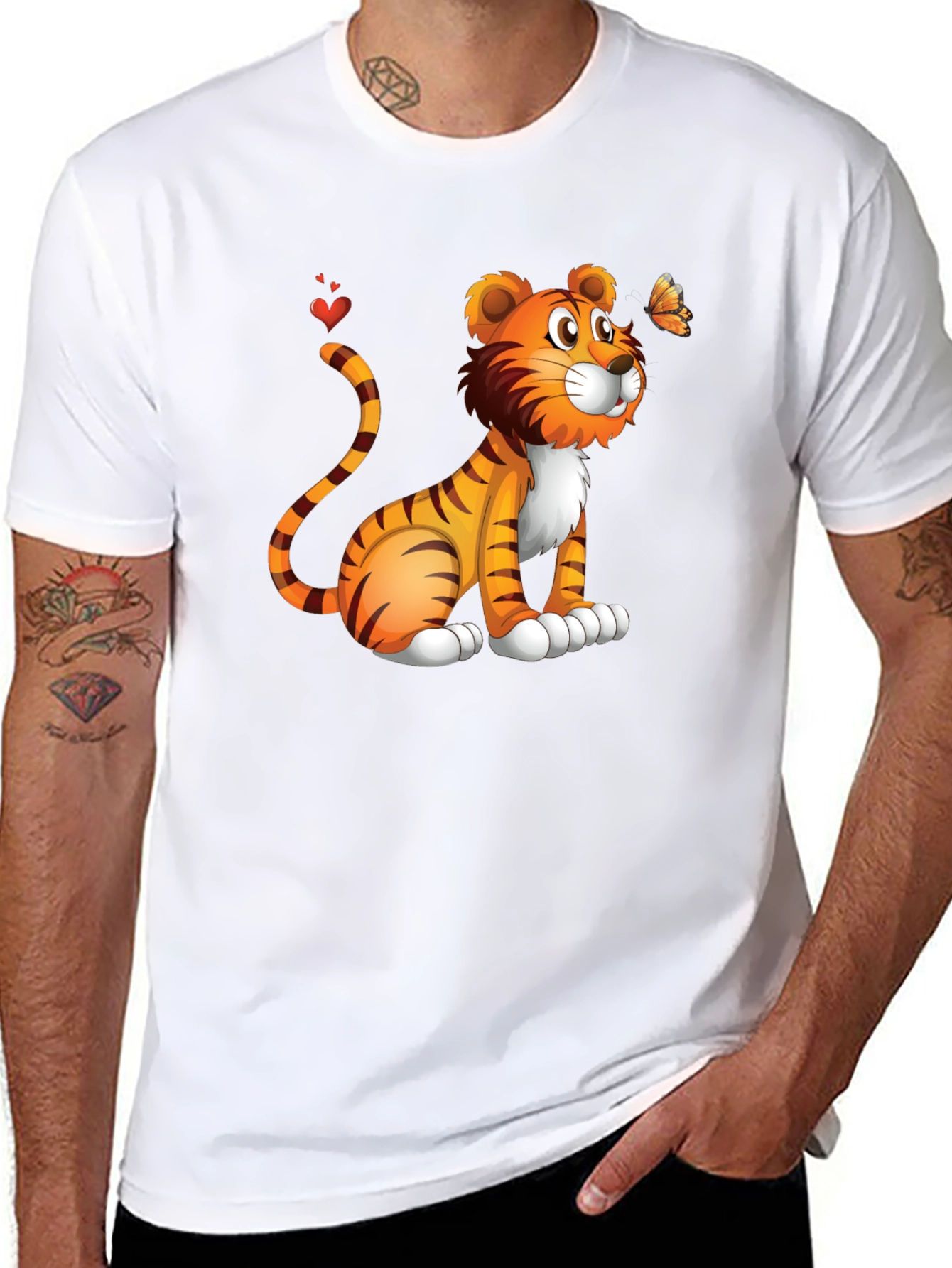 Black Tiger & Butterfly Graphic Tee - Black Cotton Blend view 8