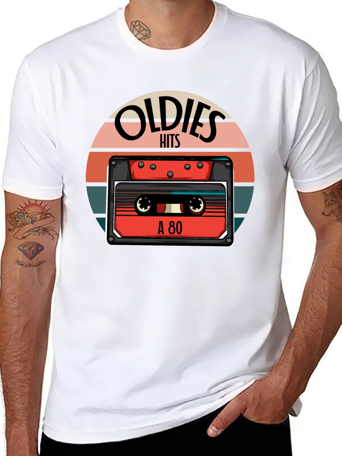 Black Oldies Hits Cassette Tape T-Shirt - Vintage 80s Retro Style Tee view 8