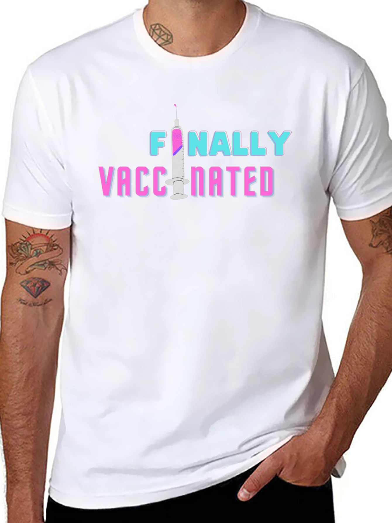 Black Finally Vaccinated Graphic Tee - Unisex Black T-Shirt view 8