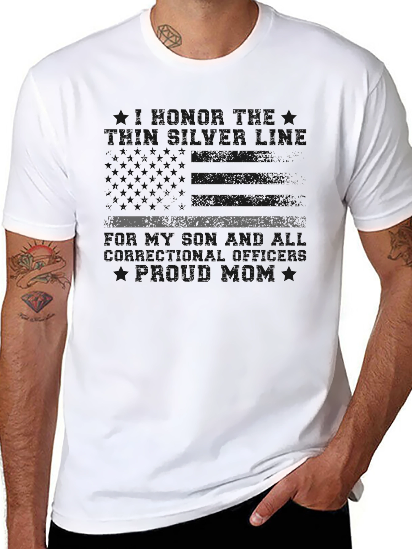 Black Thin Silver Line Proud Correction Officer Mom T-Shirt view 8