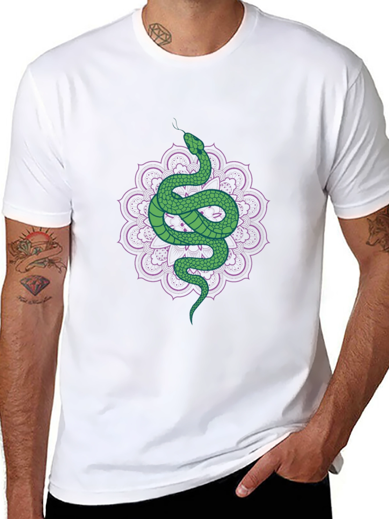 Black Snake Mandala Graphic Tee - Cool Serpent Design view 8