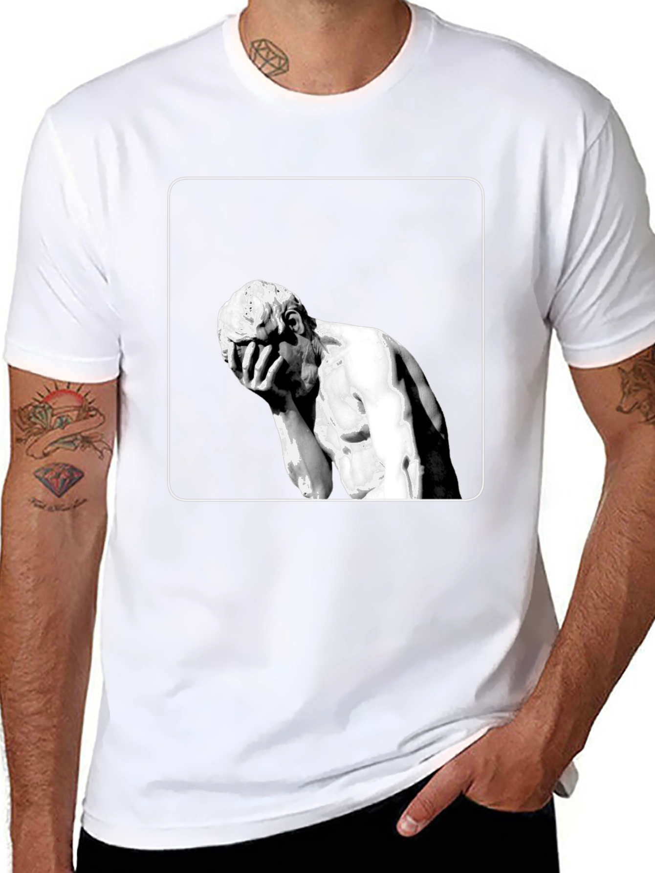 Black Modern Art Tee - Melancholy Statue Graphic view 8