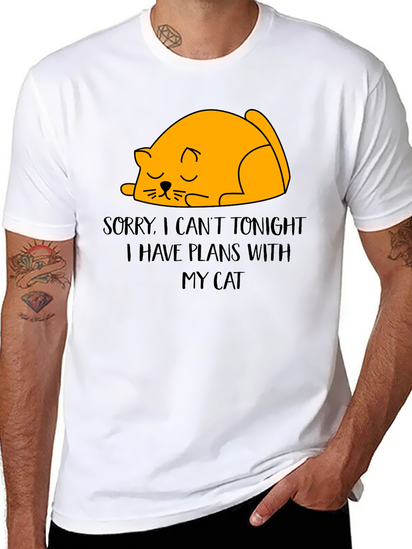 Black Funny Cat Plans T-Shirt - Sorry, Can't Tonight view 8