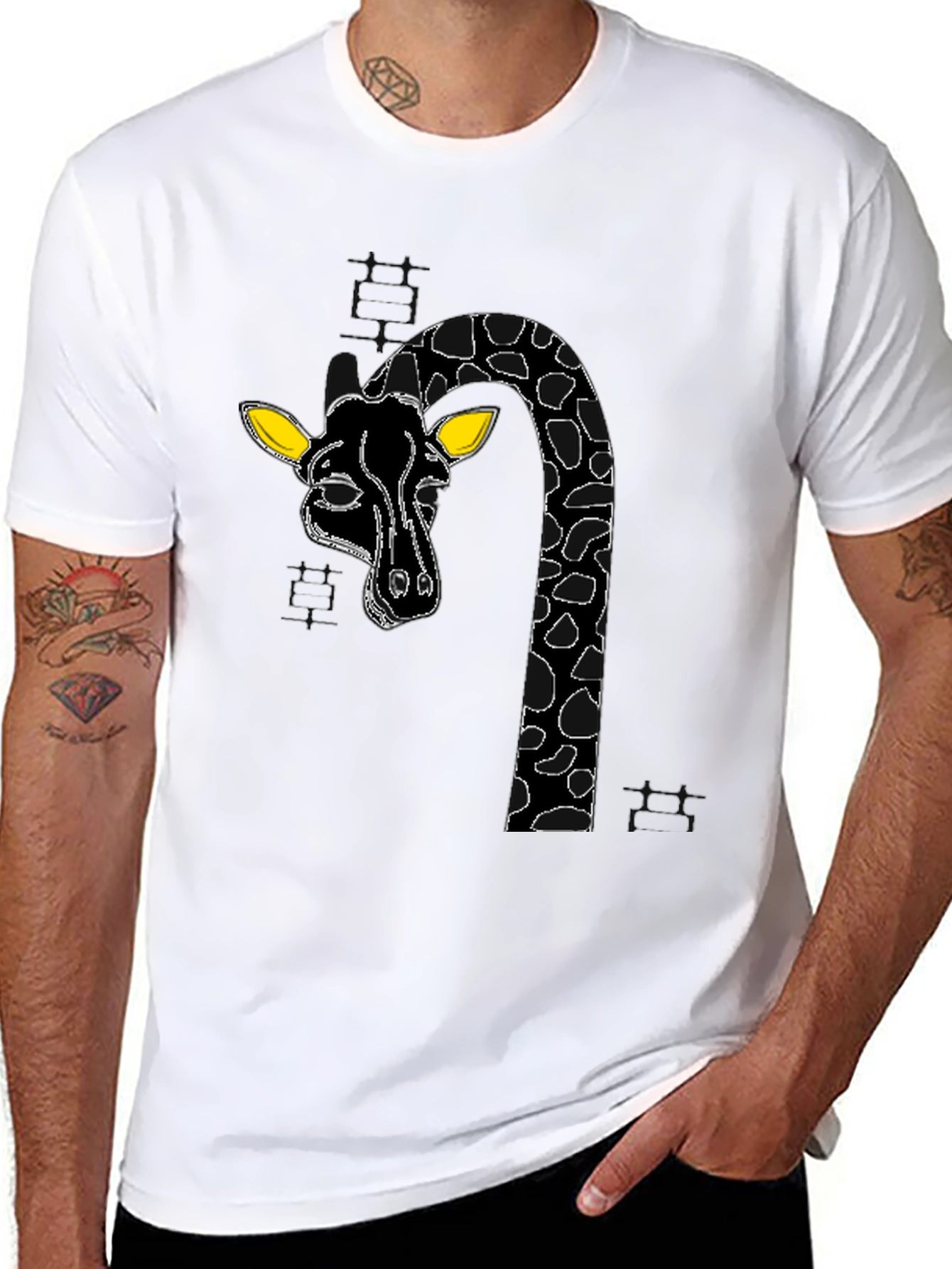 Black Giraffe Graphic Tee - Quirky Black Cotton T-Shirt view 8