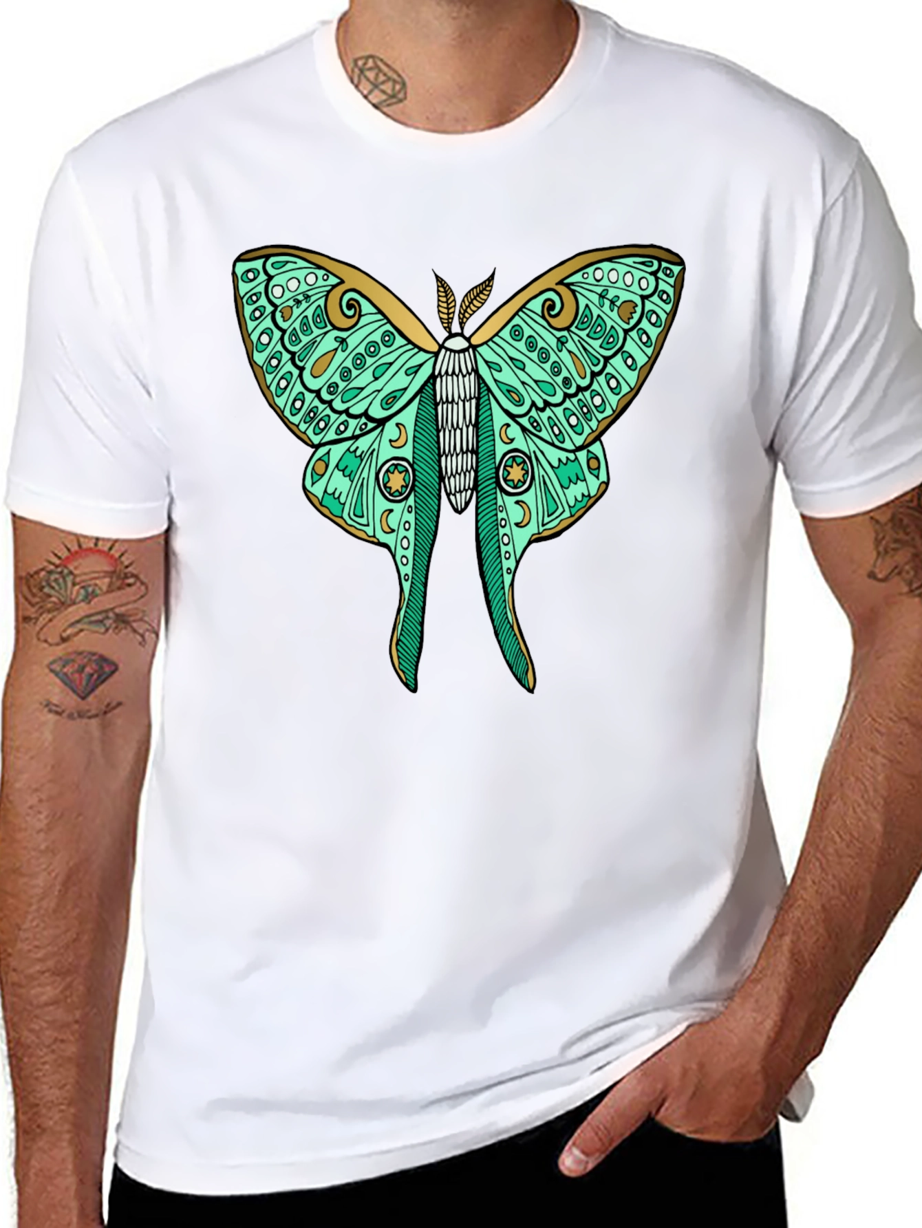 Black Luna Moth Graphic Tee - Black Cotton T-Shirt view 8