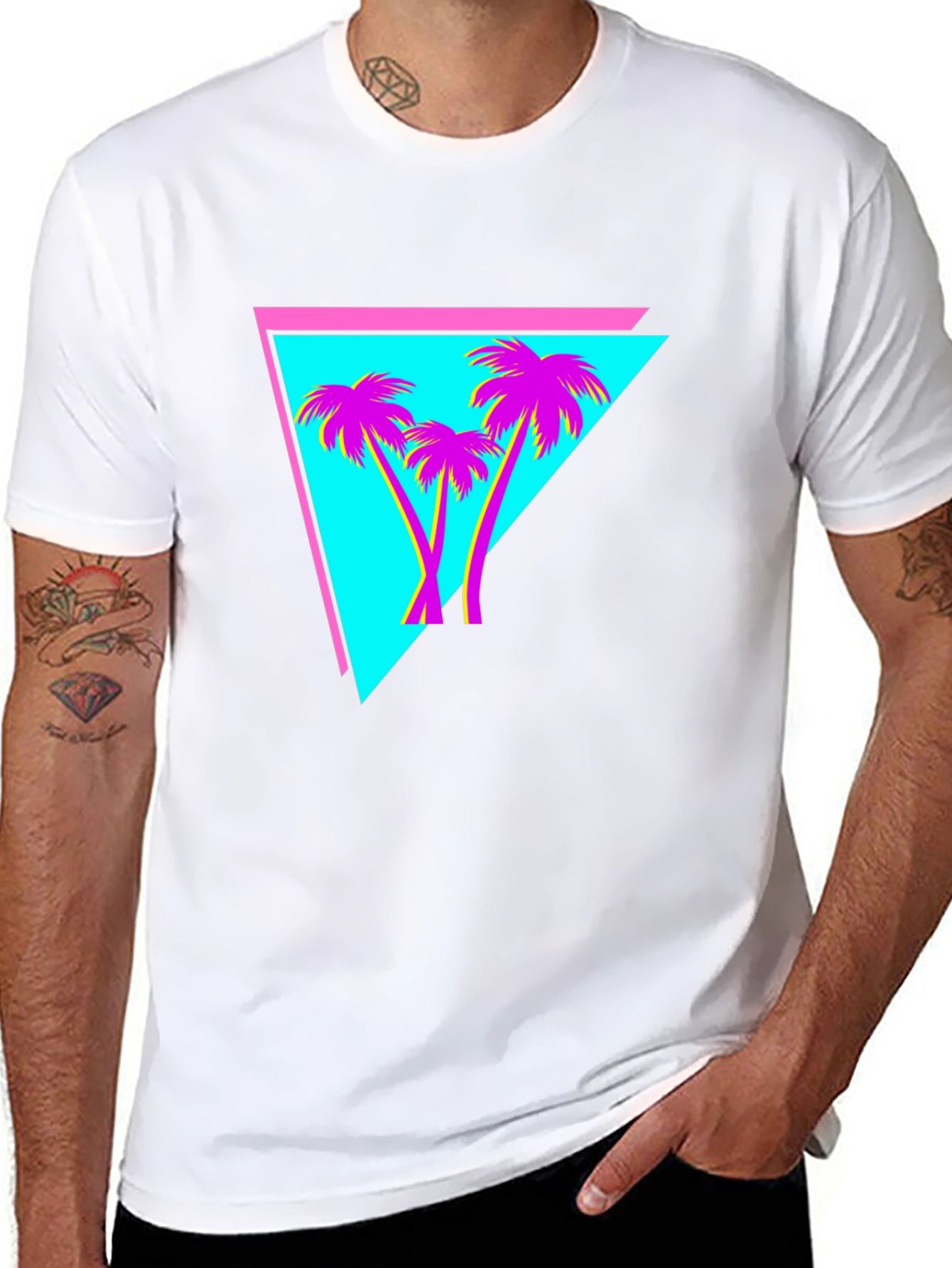 Black Retro Palm Tree Triangle Tee view 8