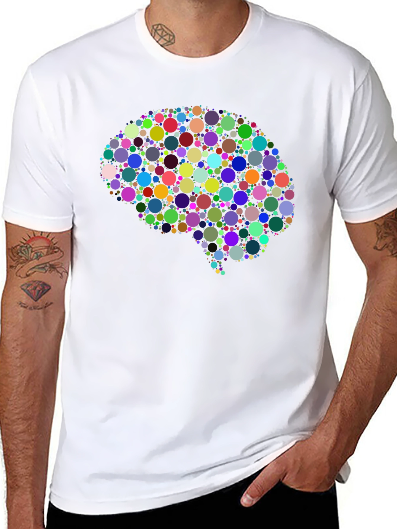 Black Colorful Brain Graphic Tee - Black Cotton T-Shirt view 8
