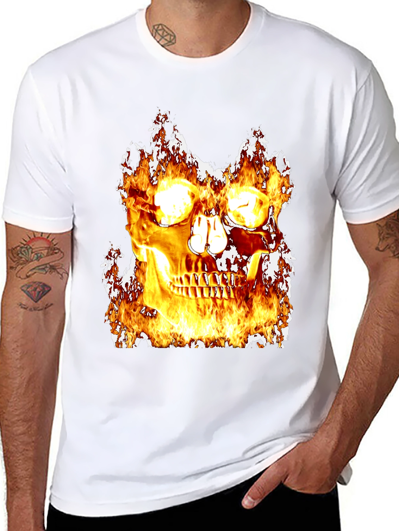 Black Fiery Skull Graphic Black T-Shirt view 8