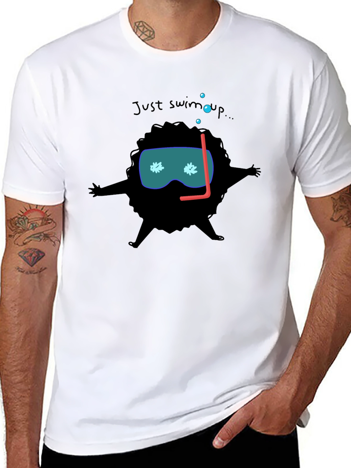 Black Funny Diver Cartoon Black T-Shirt view 8