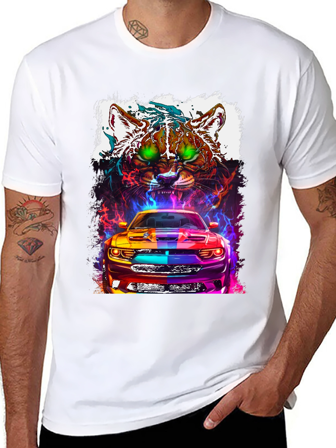 Black Car and Cat Graphic Tee - Cool Design view 8