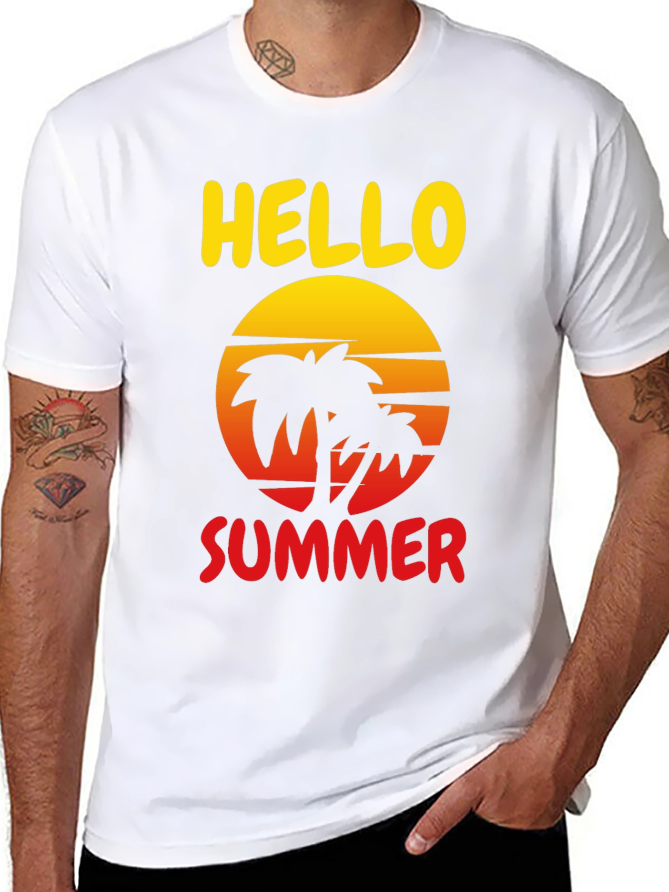Black Hello Summer Palm Tree Graphic Tee view 8