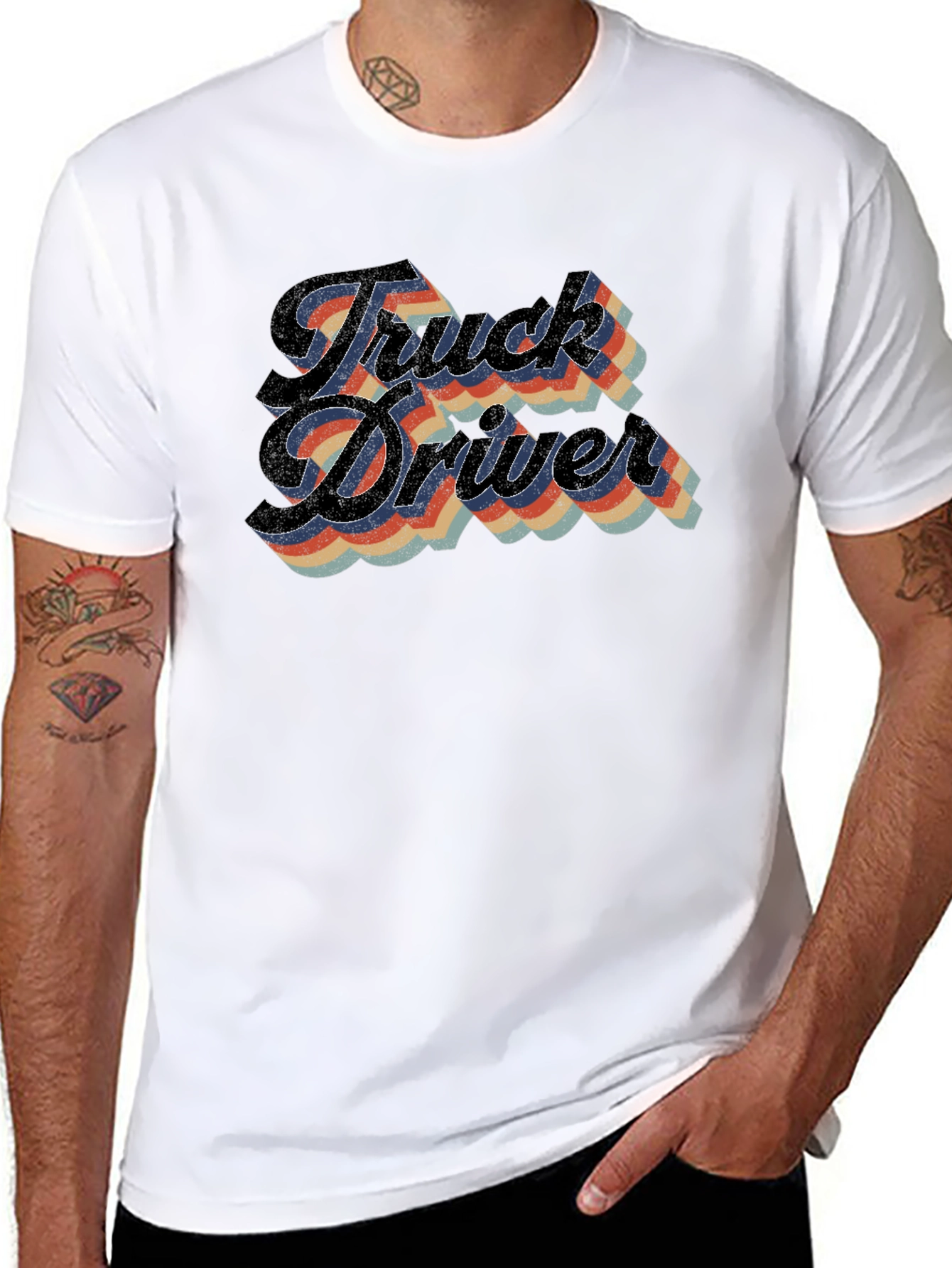Black Truck Driver Retro Style T-Shirt view 8