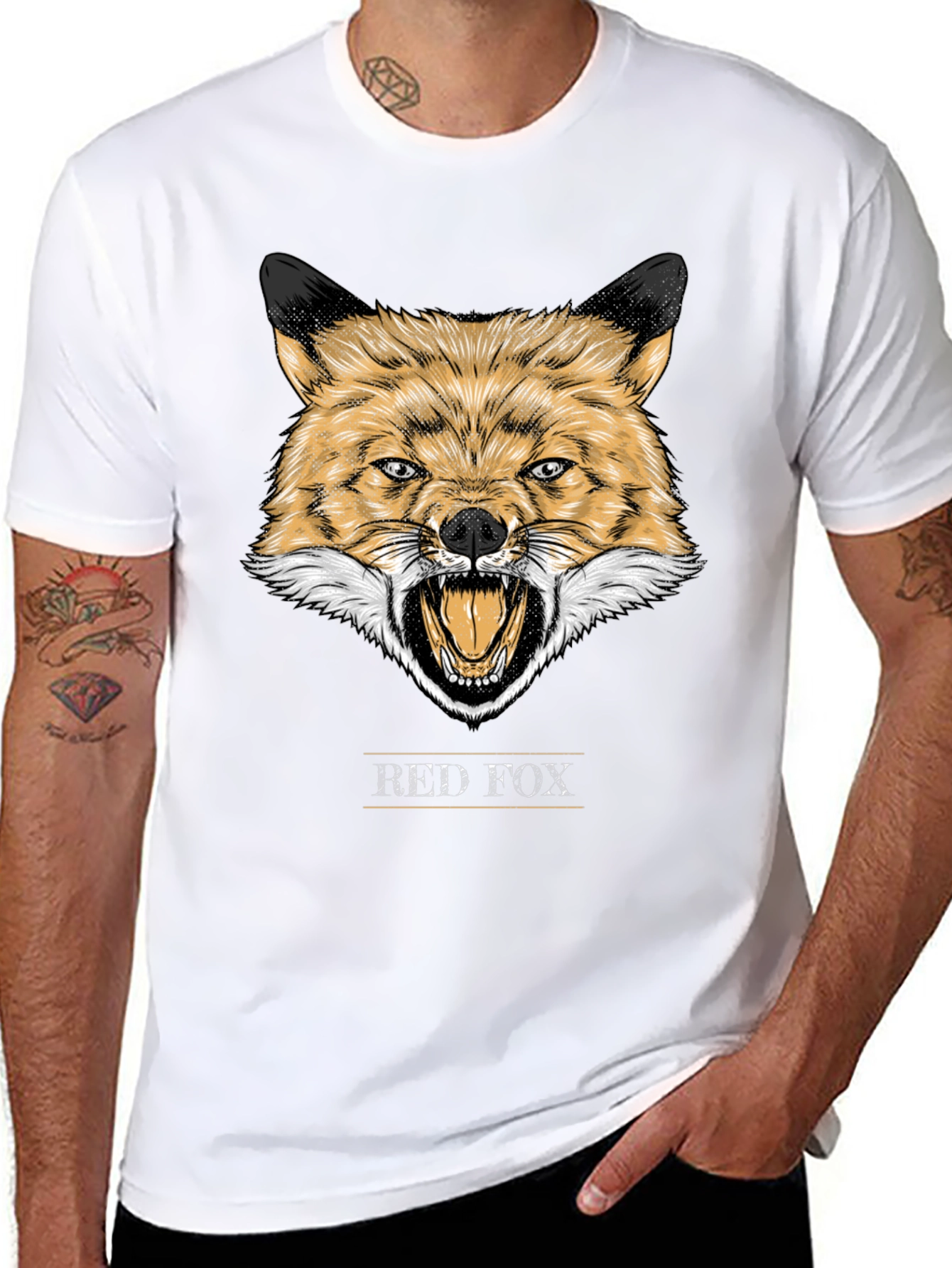 Black Red Fox Graphic T-Shirt - Bold Animal Design view 8