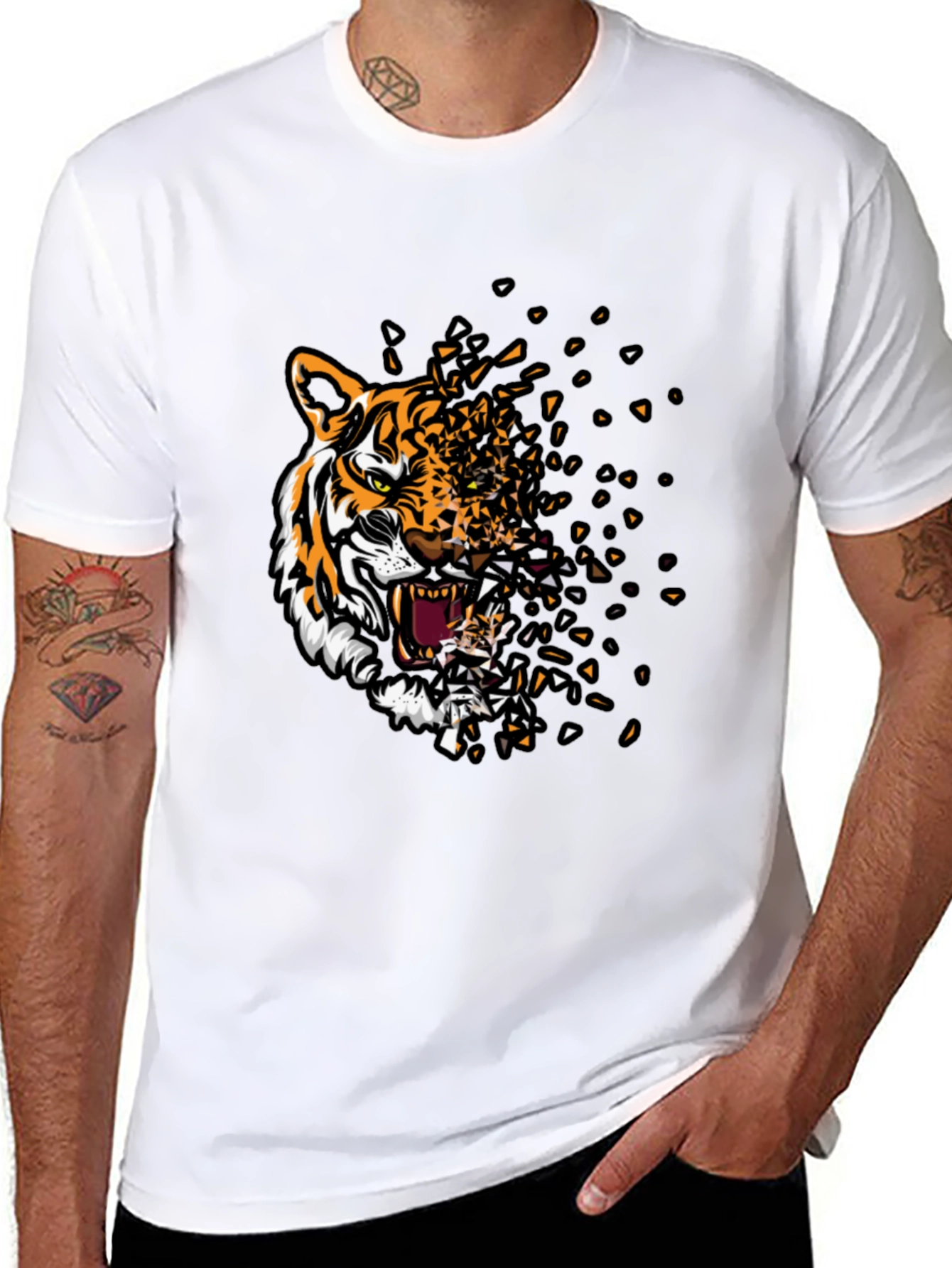 Black Tiger Graphic Print Men's Black T-Shirt view 8