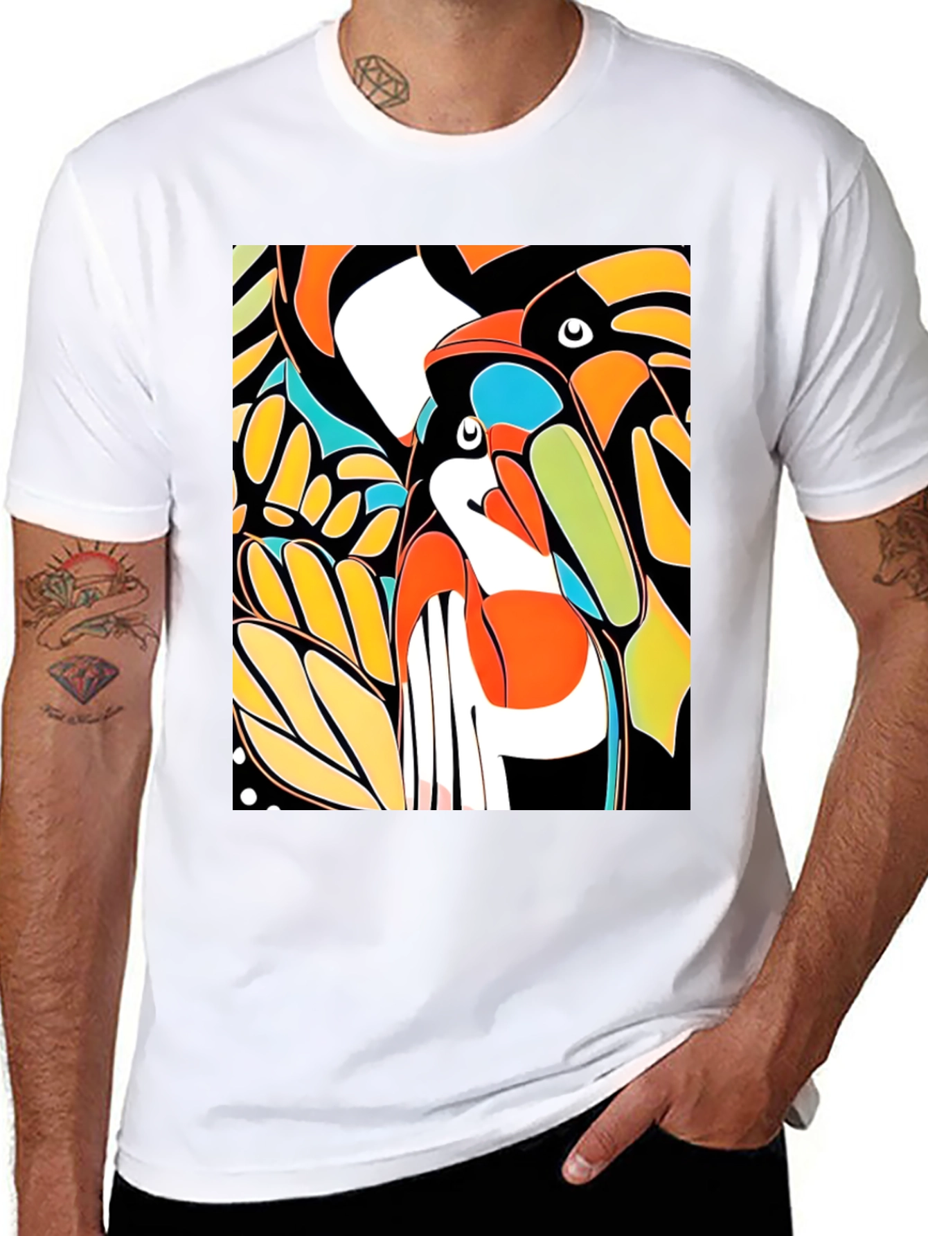 Black Abstract Toucan Print Black T-Shirt view 8