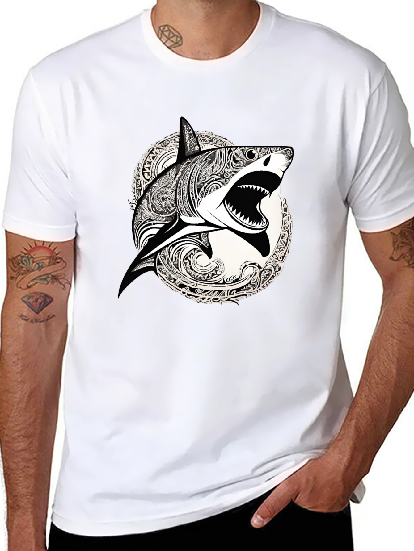 Black Shark Graphic Print Black T-Shirt view 8