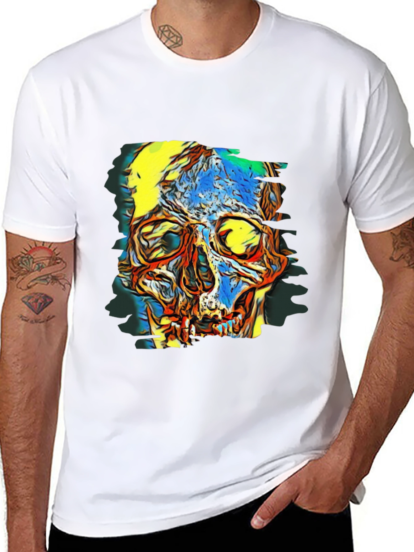 Black Abstract Skull Graphic Black T-Shirt view 8