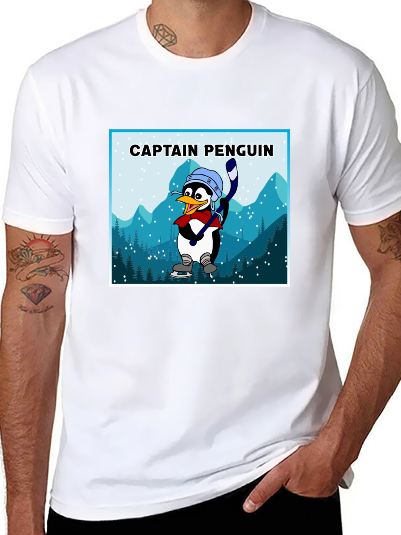 Black Captain Penguin Graphic Tee - Black Cotton T-Shirt view 8