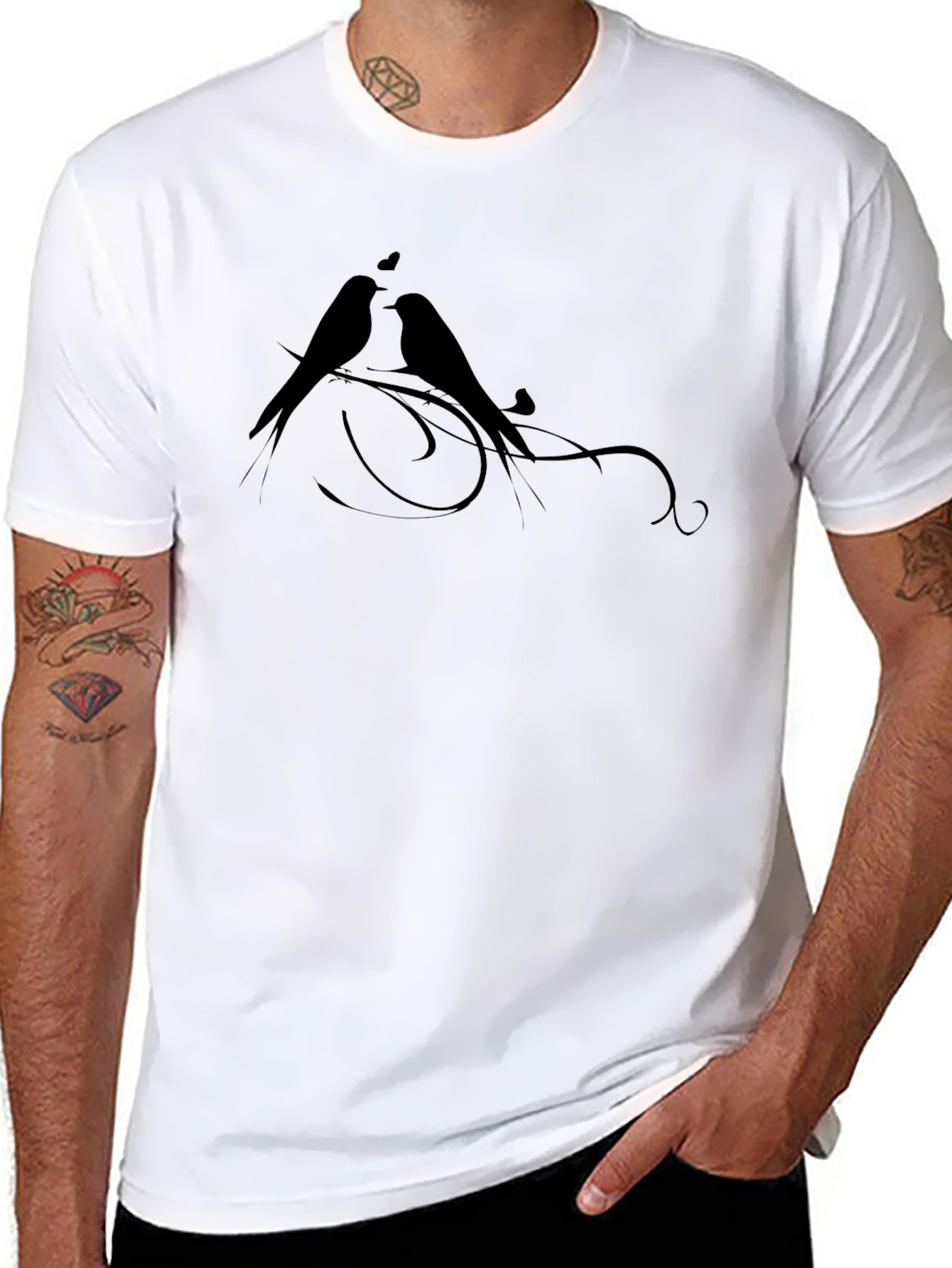 Black Love Birds Graphic Tee - Black view 8