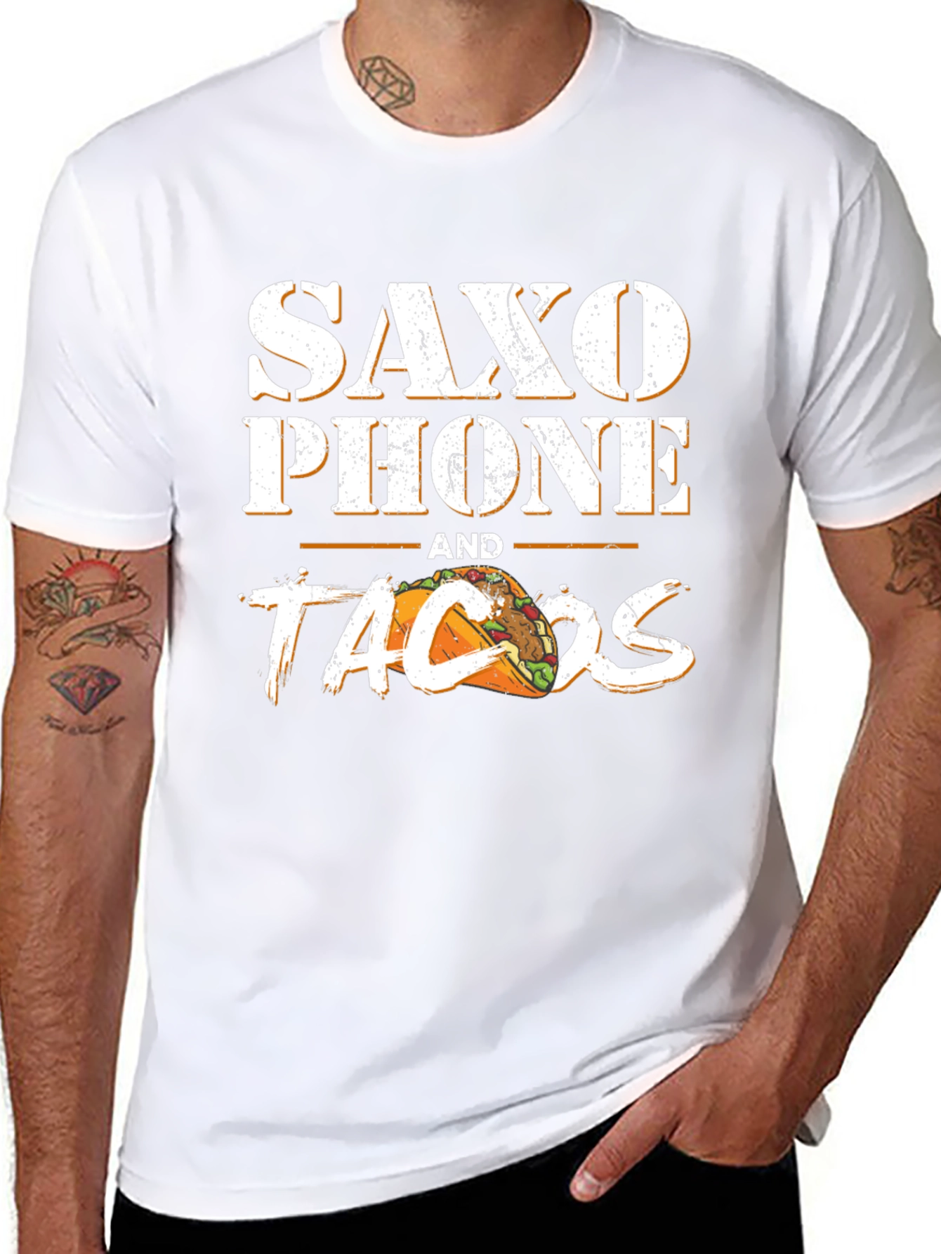 Black Saxophone and Tacos Graphic T-Shirt view 8
