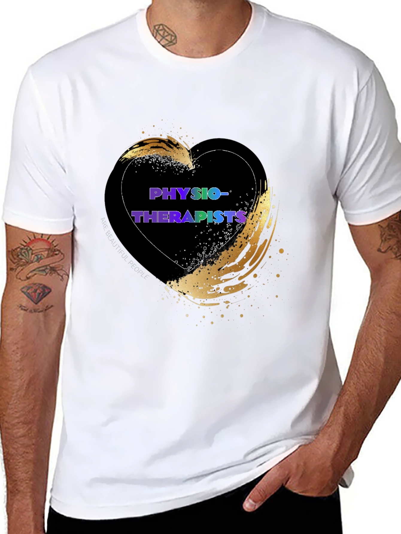 Black Physiotherapist Heart T-Shirt - Gold Accent view 8