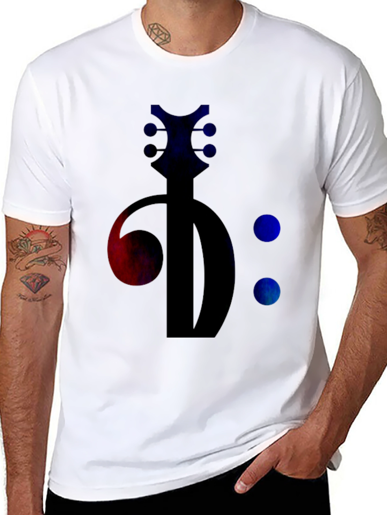 Black Bass Clef Guitar Tee - Music Lover's Black T-Shirt view 8