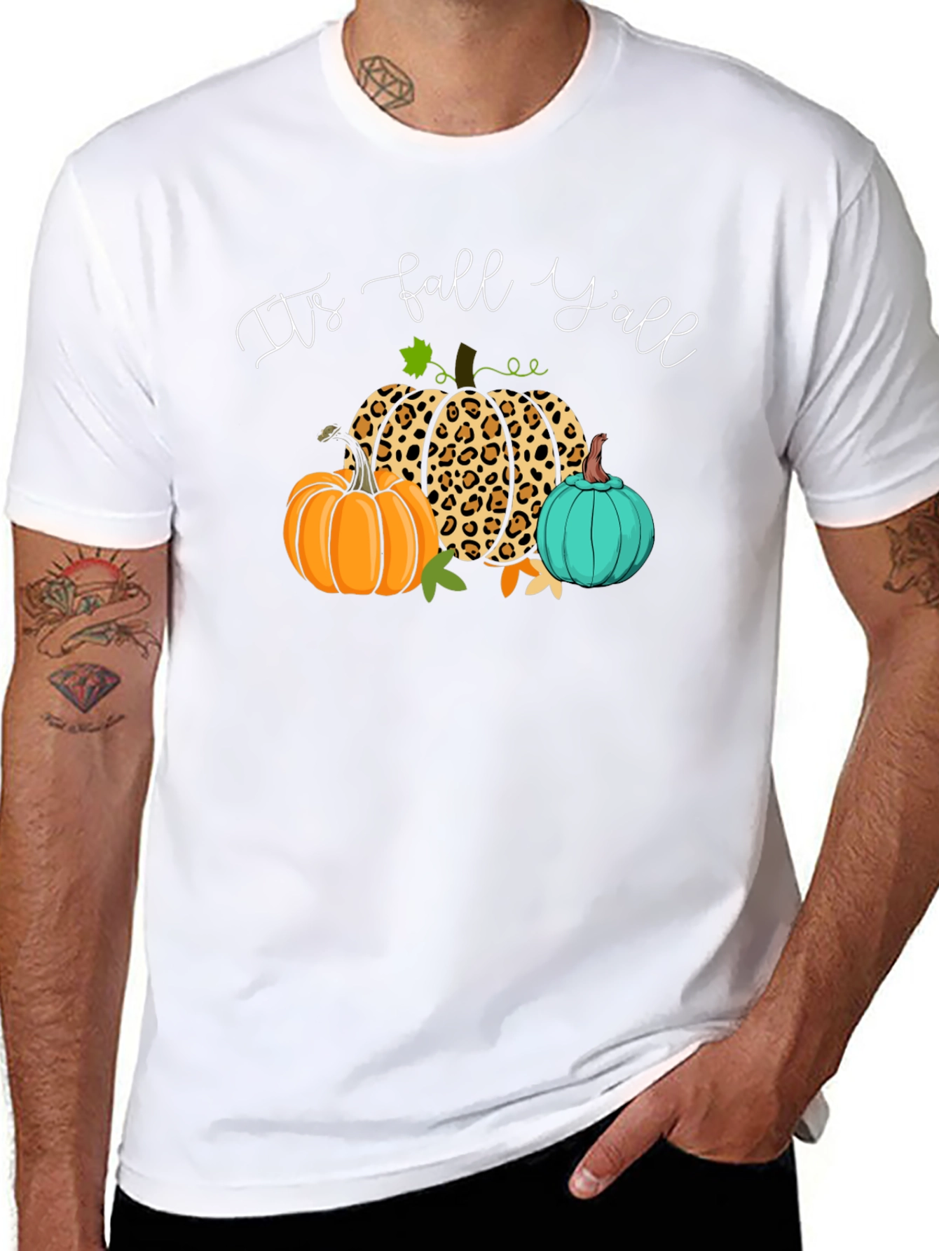 Black It's Fall Y'all Pumpkin Leopard T-Shirt view 8